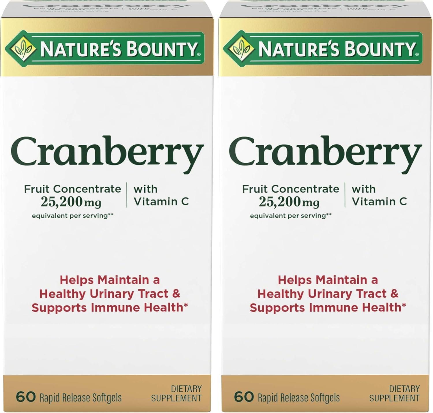 image:imageCranberry Concentrate w Vitamin C by Natures Bounty Dietary Supplement Supports Urinary Tract and Immune Health 25200mg 60 Rapid Release SoftgelsUnflavoured
