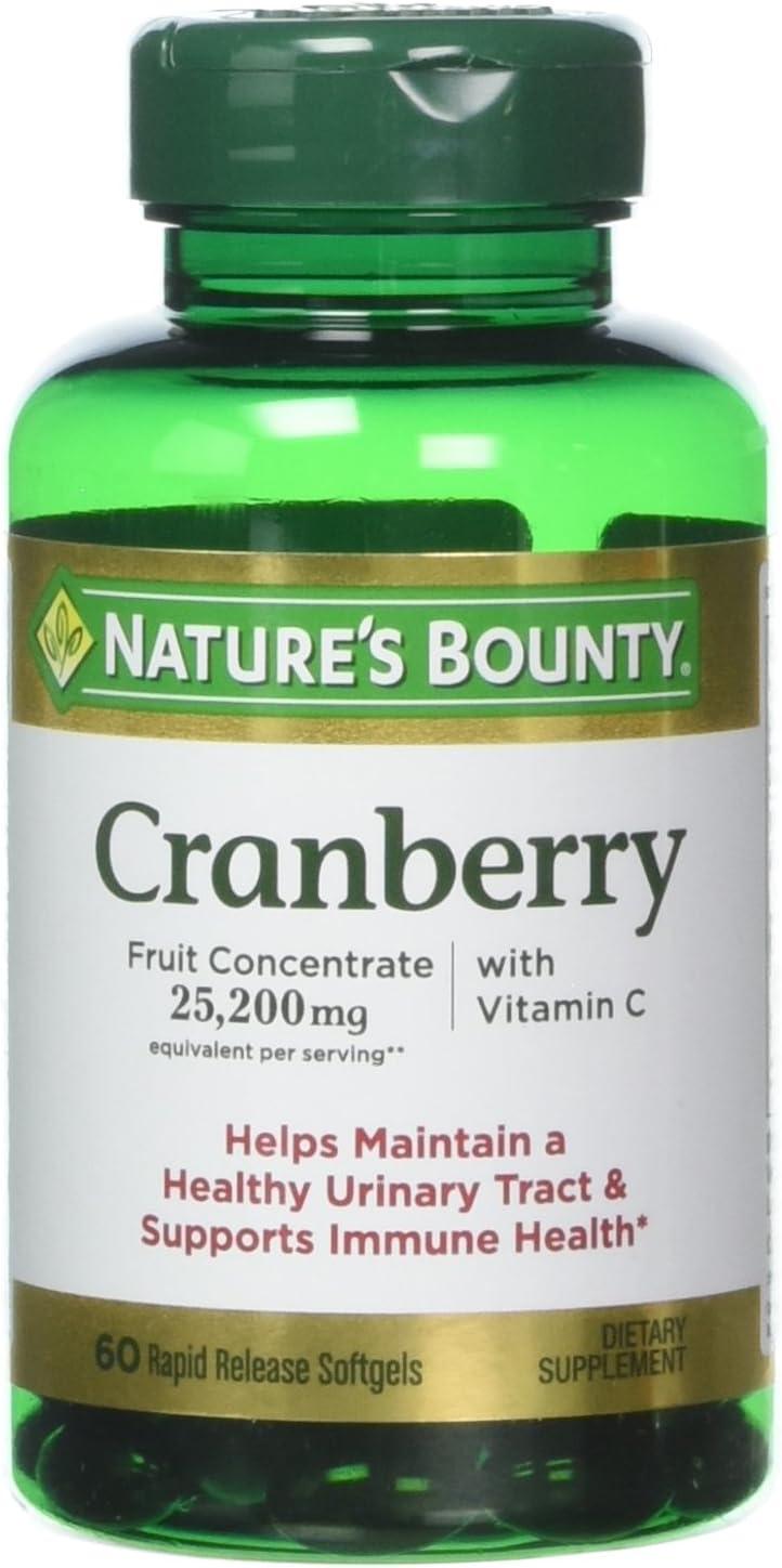 image:imageCranberry Concentrate w Vitamin C by Natures Bounty Dietary Supplement Supports Urinary Tract and Immune Health 25200mg 60 Rapid Release SoftgelsUnflavoured