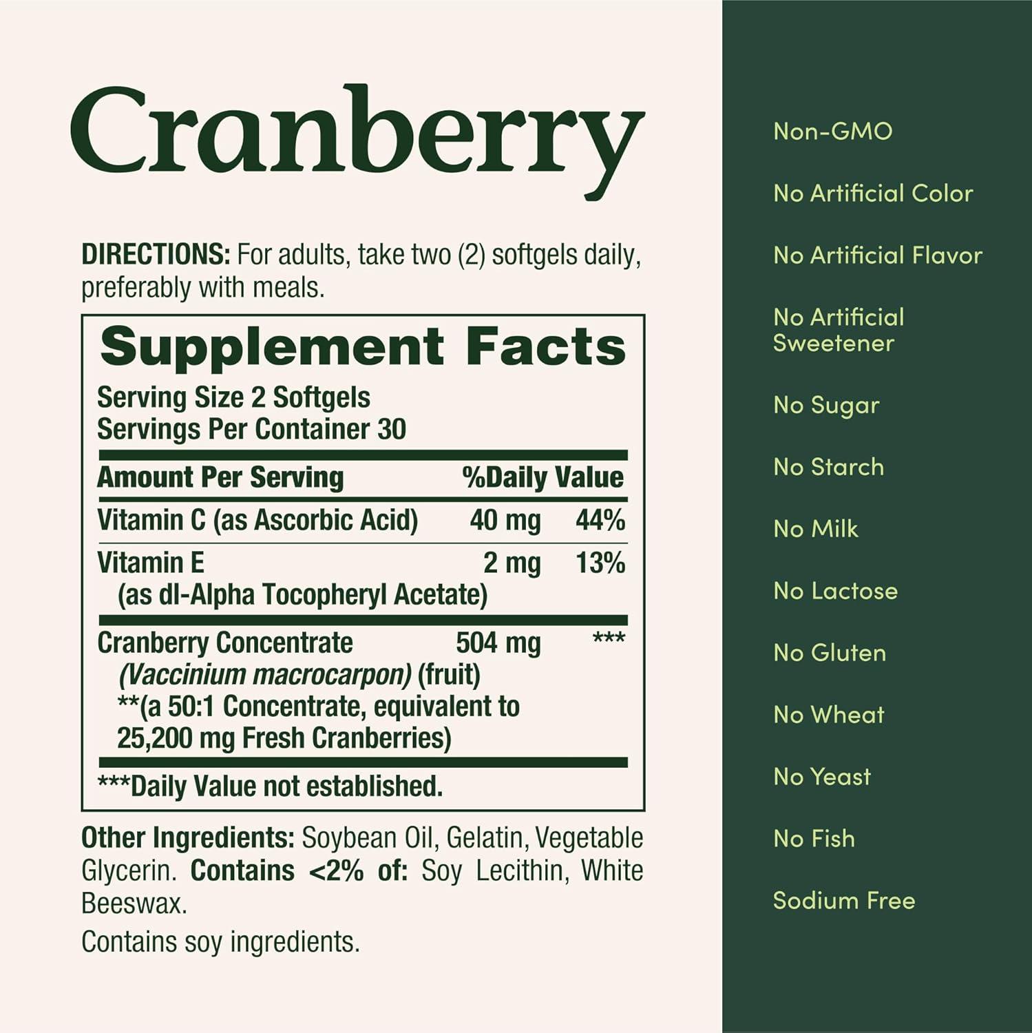 image:imageCranberry Concentrate w Vitamin C by Natures Bounty Dietary Supplement Supports Urinary Tract and Immune Health 25200mg 60 Rapid Release SoftgelsUnflavoured