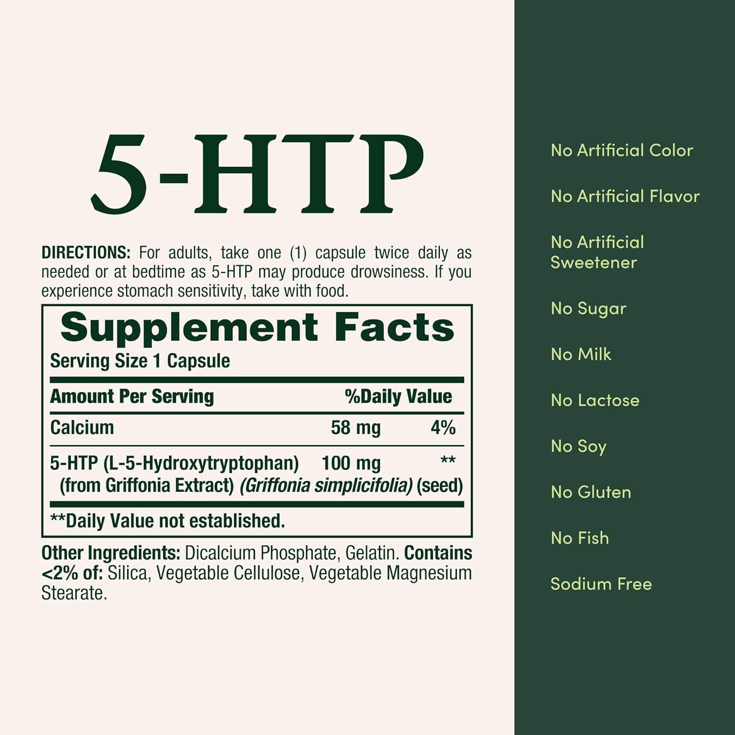 image:imageNatures Bounty 5HTP Pills and Dietary Supplement Supports a Calm and Relaxed Mood 100mg 60 Capsules60 Count Pack of 1