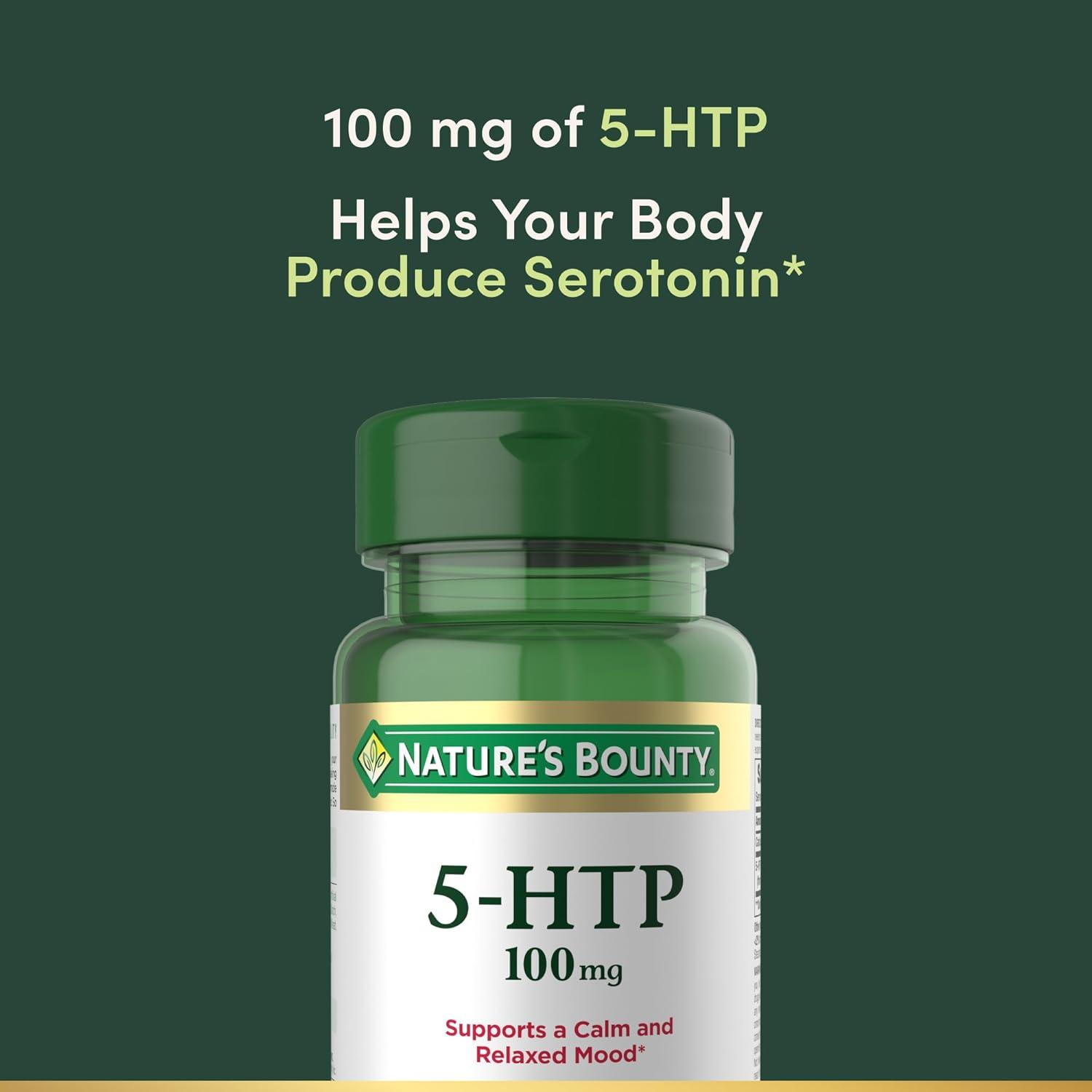 image:imageNatures Bounty 5HTP Pills and Dietary Supplement Supports a Calm and Relaxed Mood 100mg 60 Capsules60 Count Pack of 1