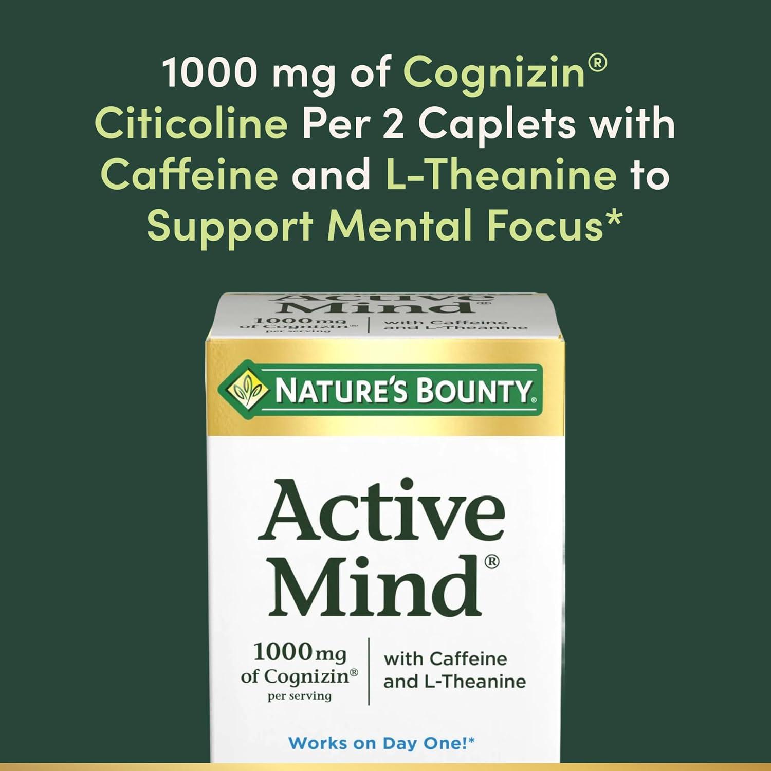 image:imageNatures Bounty Active Mind Dietary Supplement Supports Focus and Attention 1000 mg Cognizin with LTheanine and Caffeine Pills 60 Caplets60 count Pack of 1