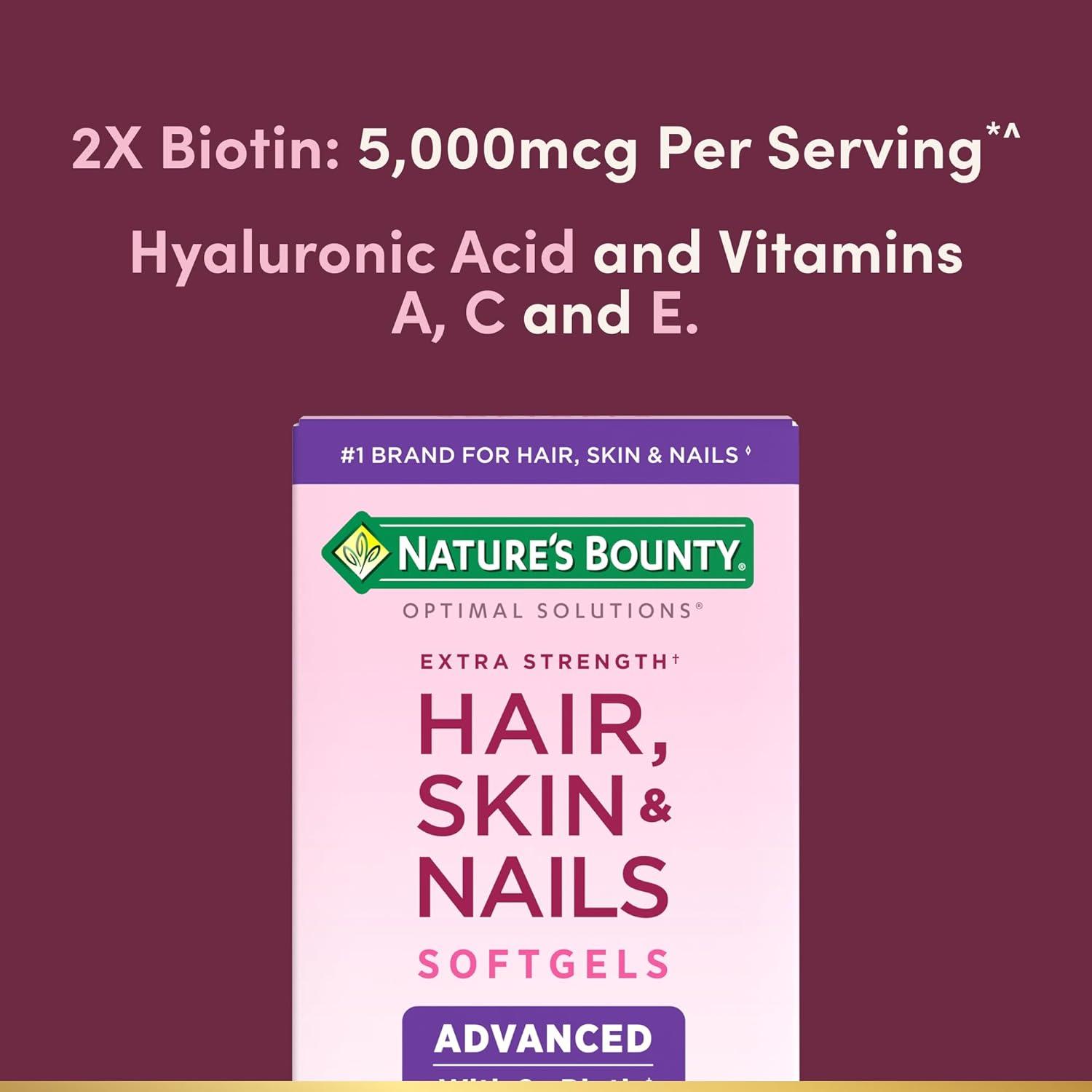 image:imageNatures Bounty Advanced Hair Skin amp Nails ArganInfused Vitamin Supplement with Biotin and Hyaluronic Acid 150 Rapid Release Softgels 50 Total Servings150 Count