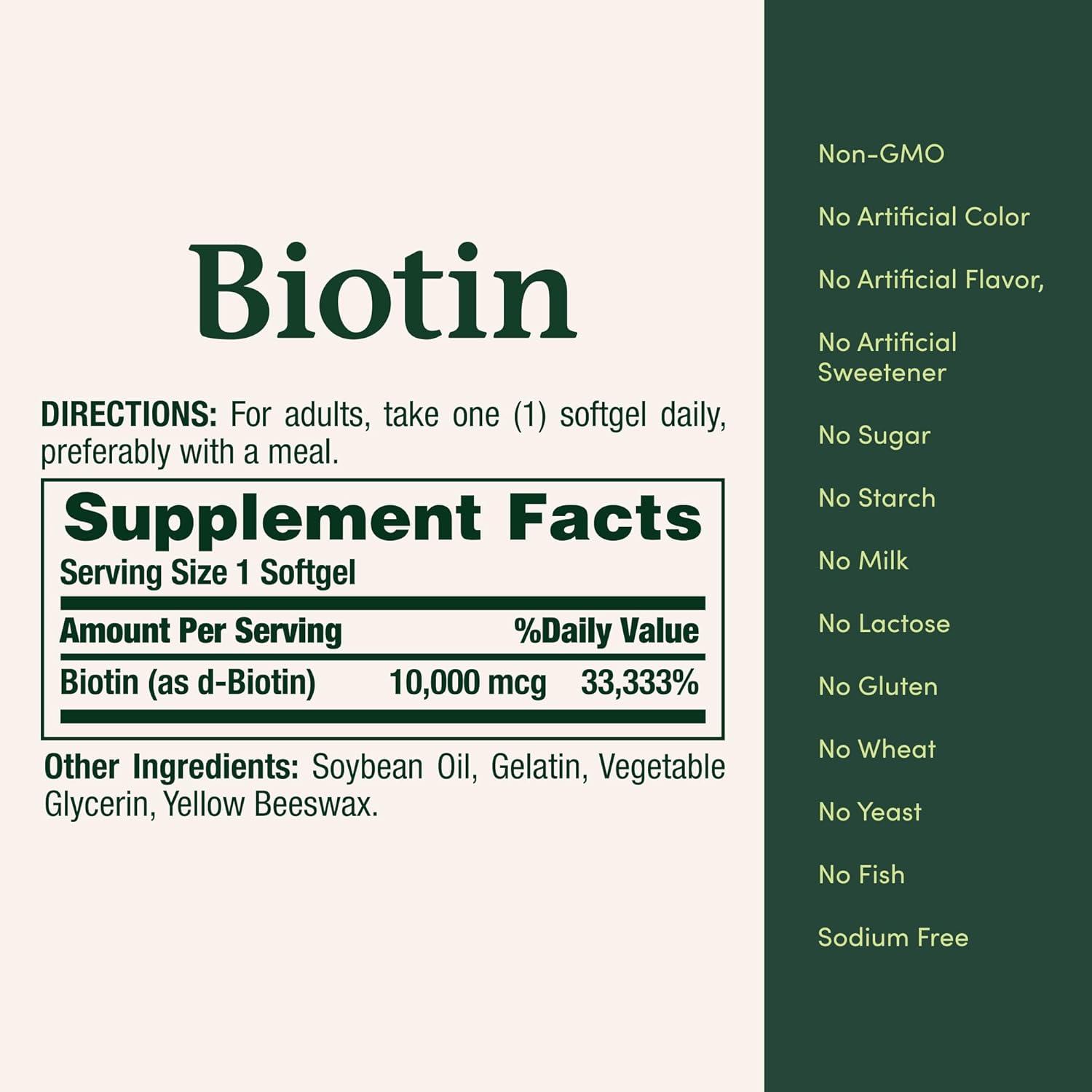 image:imageNatures Bounty Biotin Hair Skin and Nails Vitamins Supports Healthy Hair Skin and Nails 10000 mcg 120 Softgels Pack of 1120 Count Pack of 1