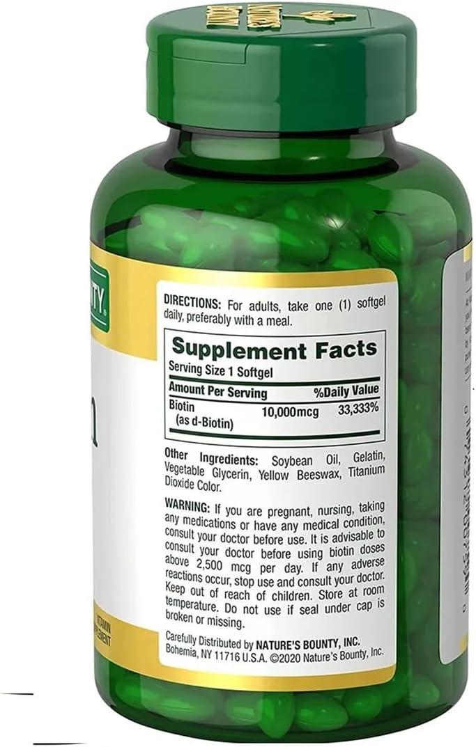 image:imageNatures Bounty Biotin Hair Skin and Nails Vitamins Supports Healthy Hair Skin and Nails 10000 mcg 120 Softgels Pack of 1250 Count Pack of 1