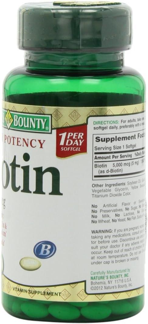 image:imageNatures Bounty Biotin Supports Metabolism for Cellular Energy and Healthy Hair Skin and Nails 5000 mcg 150 Softgels72 Count Pack of 2