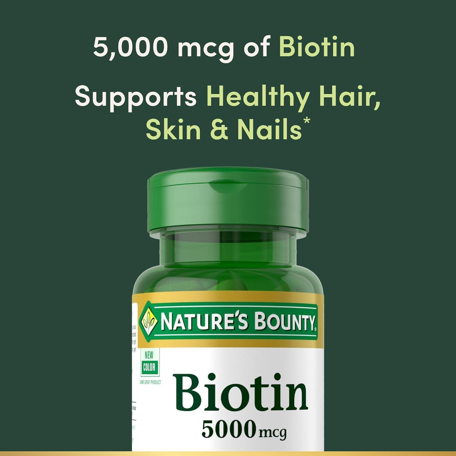 image:imageNatures Bounty Biotin Supports Metabolism for Cellular Energy and Healthy Hair Skin and Nails 5000 mcg 150 Softgels72 Count Pack of 2