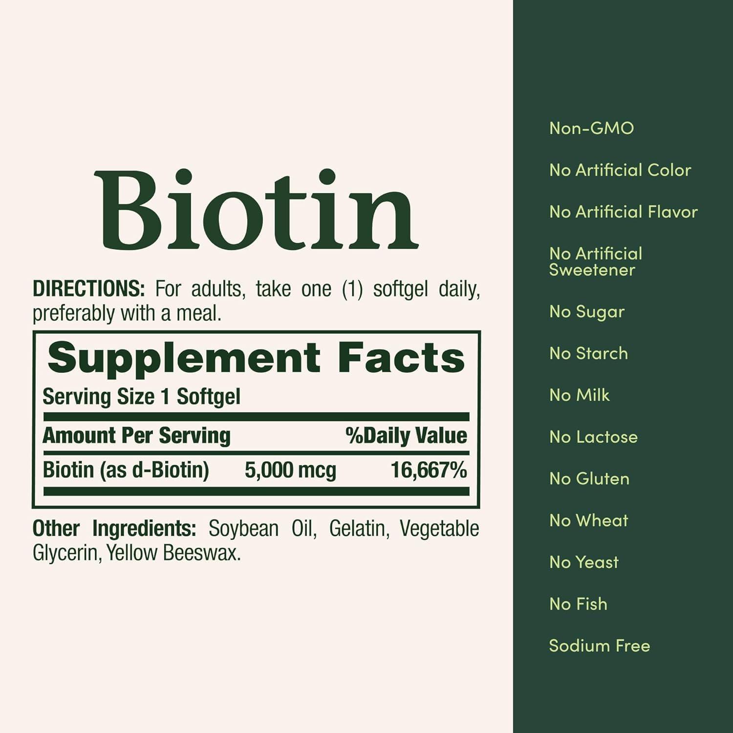 image:imageNatures Bounty Biotin Supports Metabolism for Cellular Energy and Healthy Hair Skin and Nails 5000 mcg 150 Softgels72 Count Pack of 2