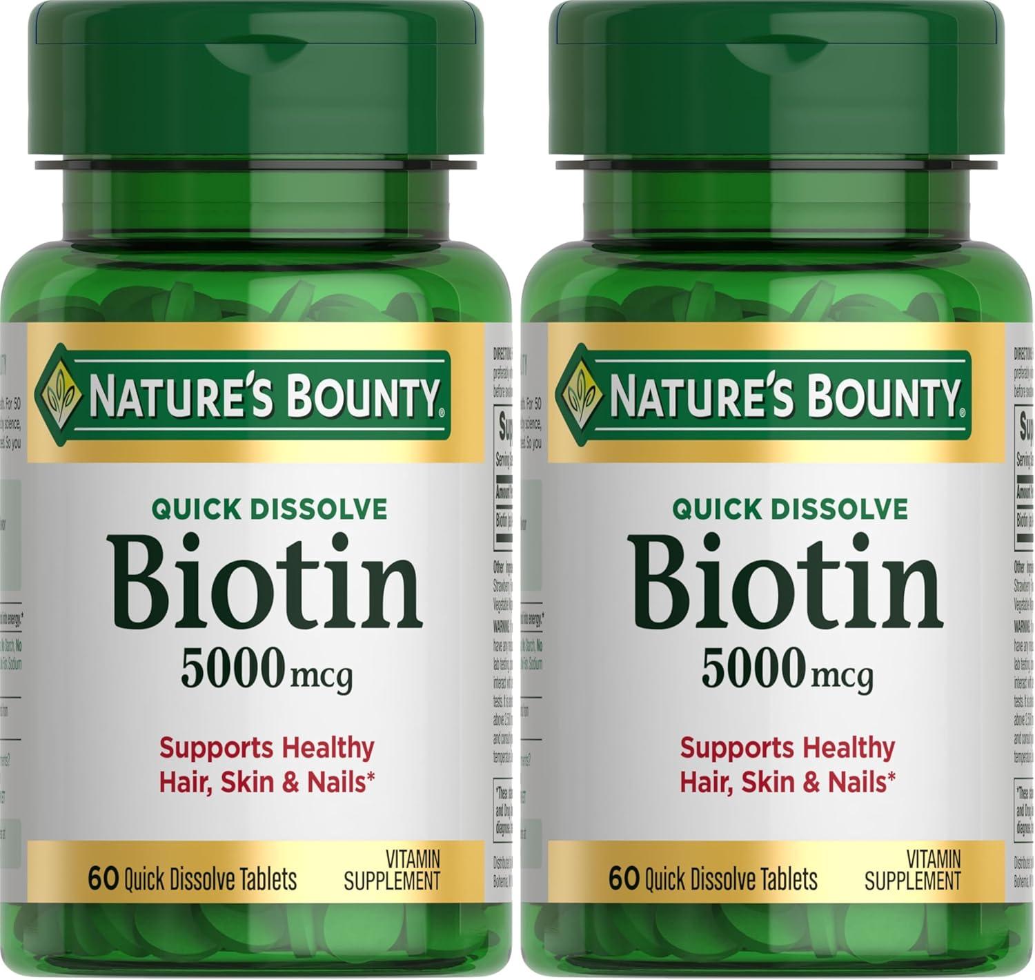 image:imageNatures Bounty Biotin Supports Metabolism for Cellular Energy and Healthy Hair Skin and Nails 5000 mcg 60 Quick Dissolve TabletsStrawberry