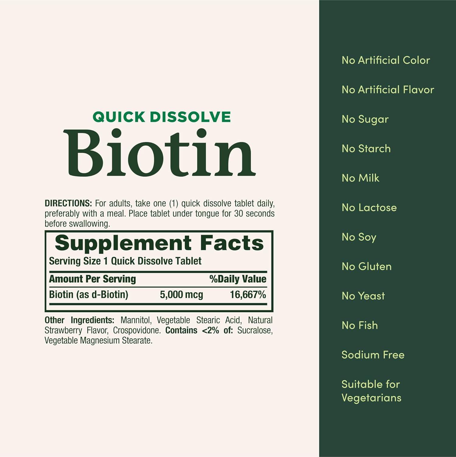 image:imageNatures Bounty Biotin Supports Metabolism for Cellular Energy and Healthy Hair Skin and Nails 5000 mcg 60 Quick Dissolve TabletsStrawberry