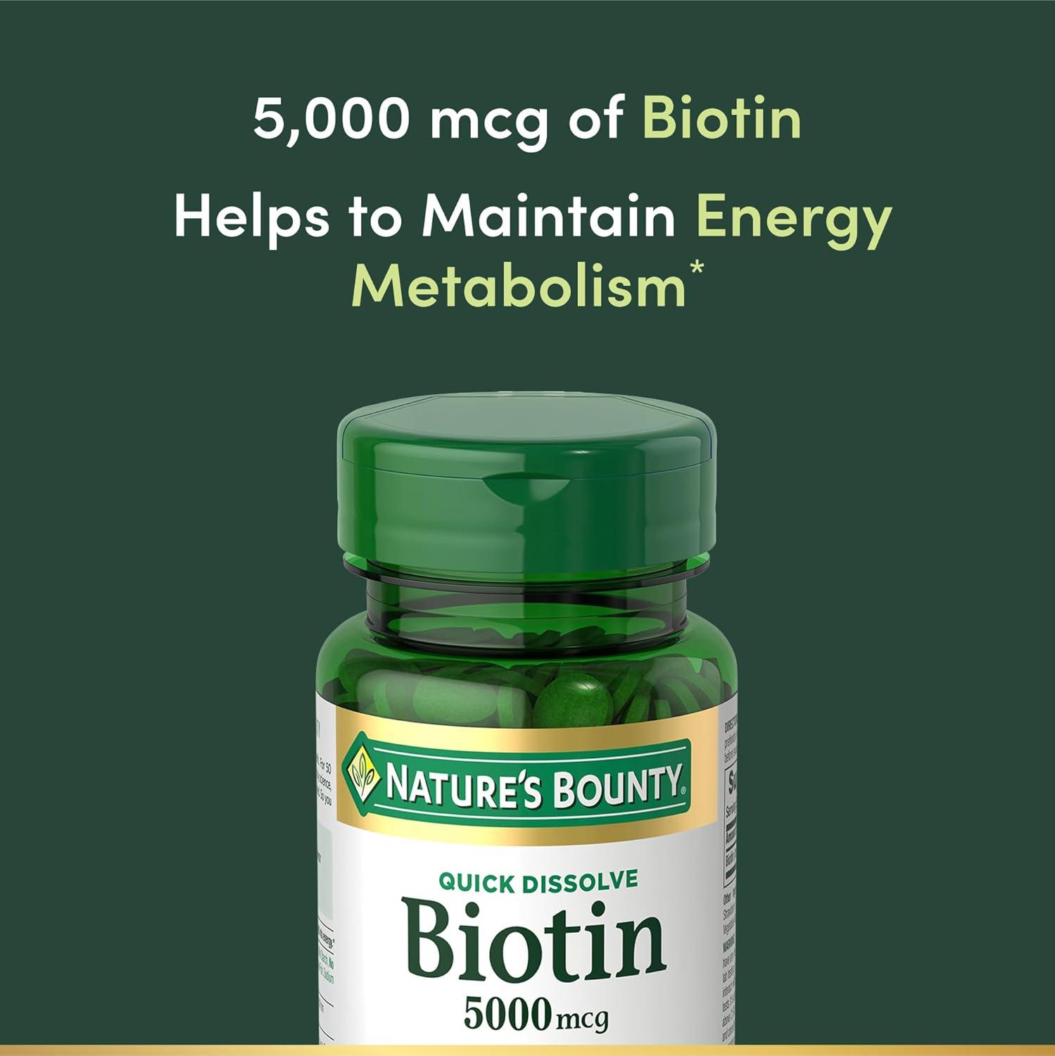 image:imageNatures Bounty Biotin Supports Metabolism for Cellular Energy and Healthy Hair Skin and Nails 5000 mcg 60 Quick Dissolve TabletsStrawberry
