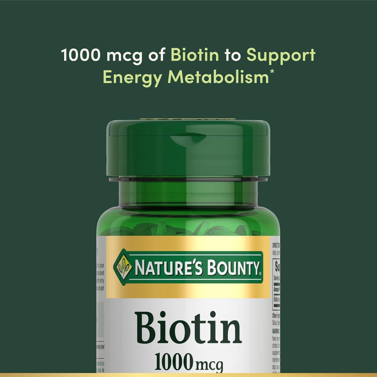 image:imageNatures Bounty Biotin Supports Metabolism for Energy and Healthy Hair Skin and Nails 1000 mcg 100 Tablets100 Count Pack of 2