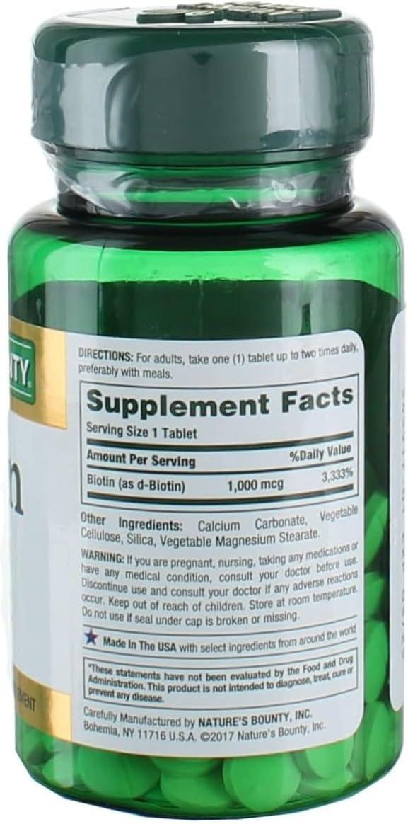 image:imageNatures Bounty Biotin Supports Metabolism for Energy and Healthy Hair Skin and Nails 1000 mcg 100 Tablets100 Count Pack of 2