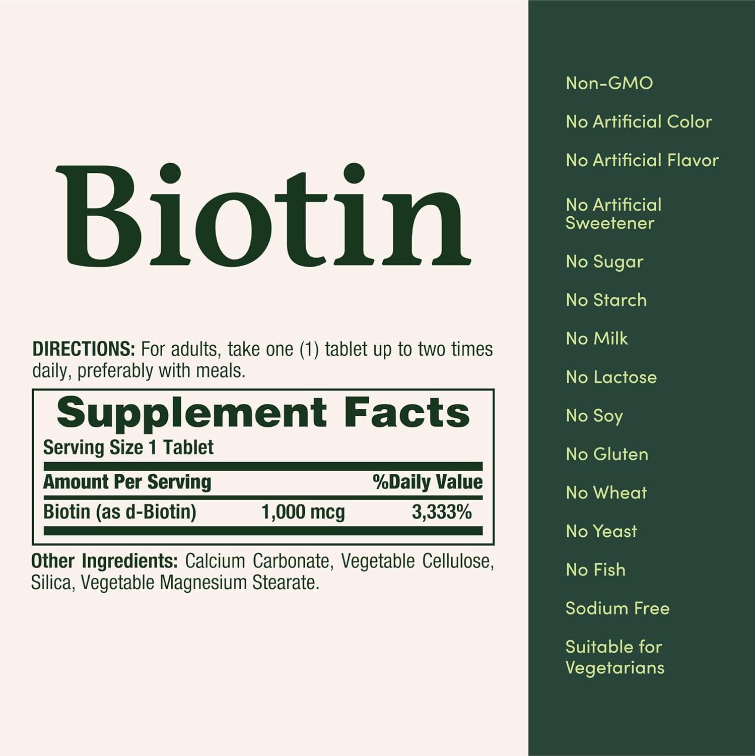 image:imageNatures Bounty Biotin Supports Metabolism for Energy and Healthy Hair Skin and Nails 1000 mcg 100 Tablets100 Count Pack of 2