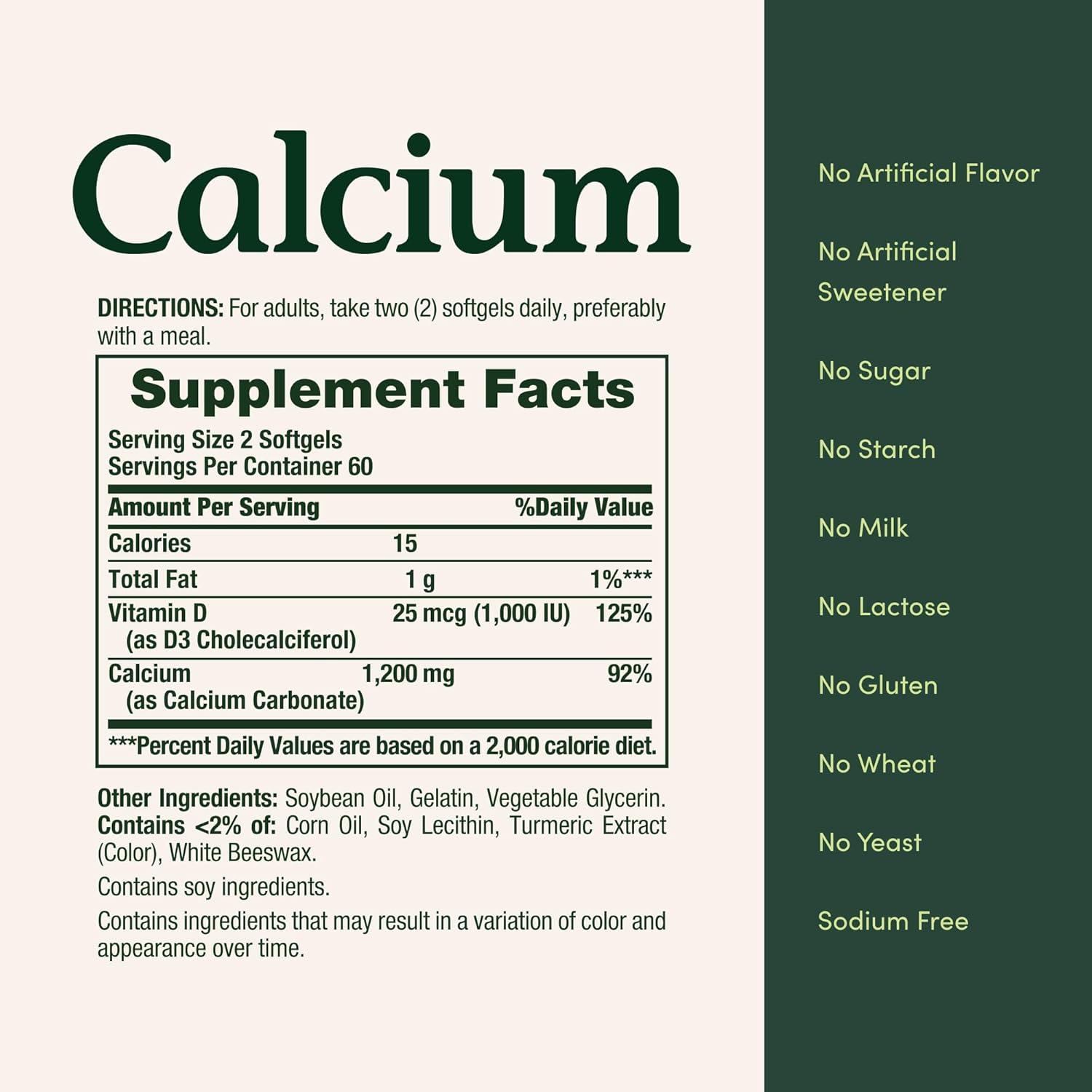 image:imageNatures Bounty Calcium 1200 mg with Vitamin D3 Bone Health Softgels Calcium and Vitamin D Supplement 120 Ct 2Pack120 Count Pack of 1