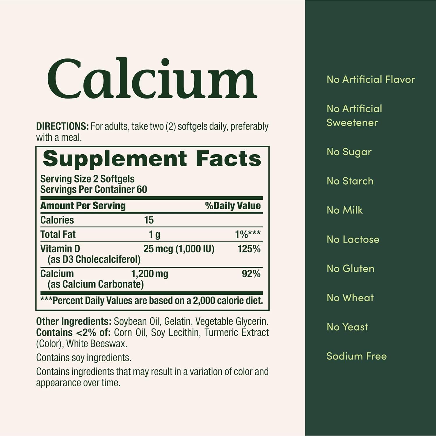 image:imageNatures Bounty Calcium 1200 mg with Vitamin D3 Bone Health Softgels Calcium and Vitamin D Supplement 120 Ct 2Pack220 Count Pack of 1