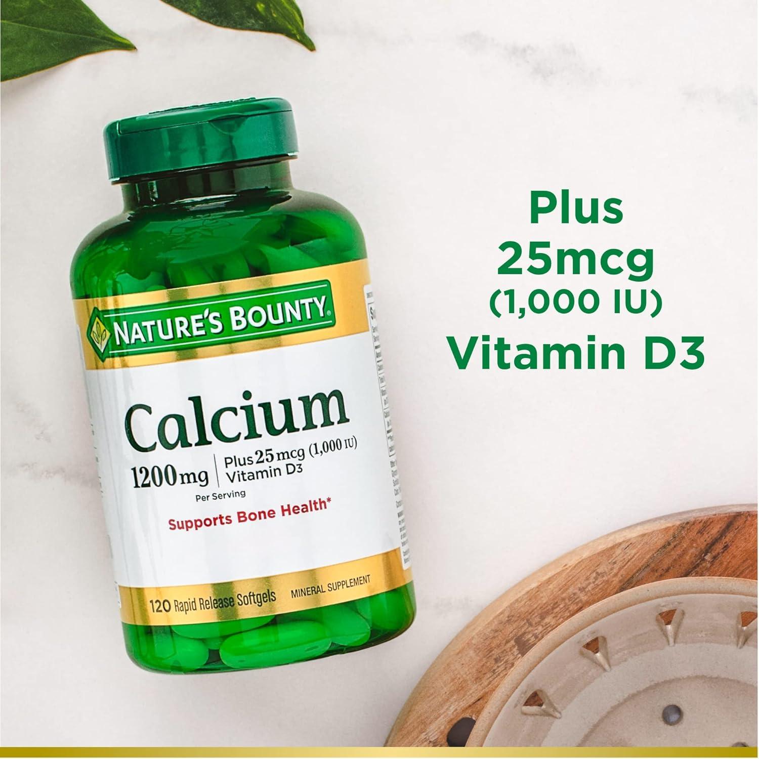 image:imageNatures Bounty Calcium 1200 mg with Vitamin D3 Bone Health Softgels Calcium and Vitamin D Supplement 120 Ct 2Pack240 Count