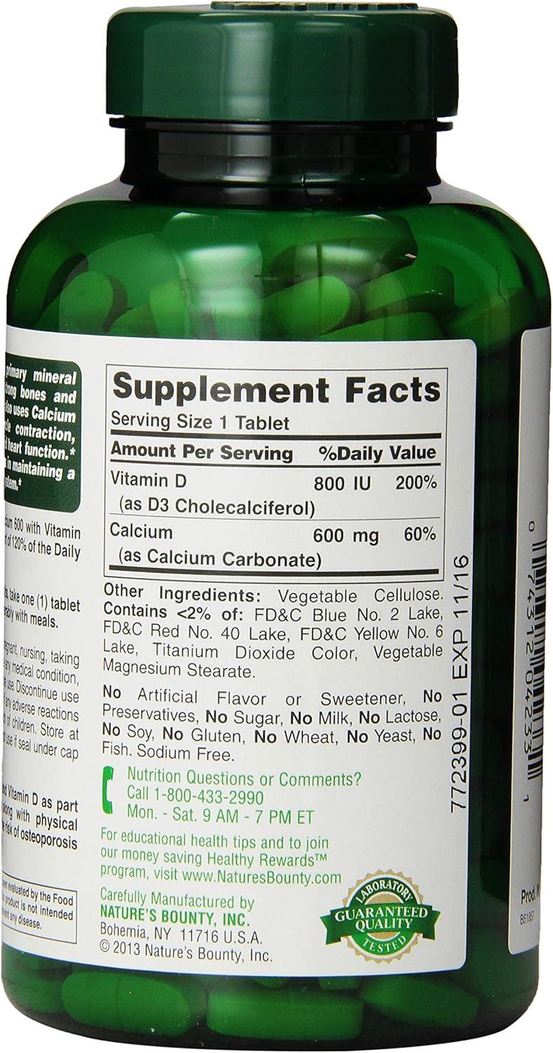 image:imageNatures Bounty Calcium Carbonate amp Vitamin D Supports Immune Health amp Bone Health 600mg Calcium amp 800IU Vitamin D3 250 TabletsUnflavored