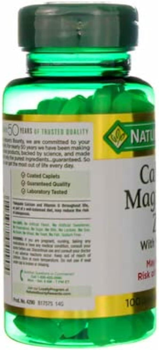 image:imageNatures Bounty Calcium Magnesium amp Zinc Caplets Immune amp Bone Health Daily Supplement 1000mg Calcium 400mg Magnesium 600 IU Vitamin D Gluten Free 100 CapletsCalcium Magnesium Zinc