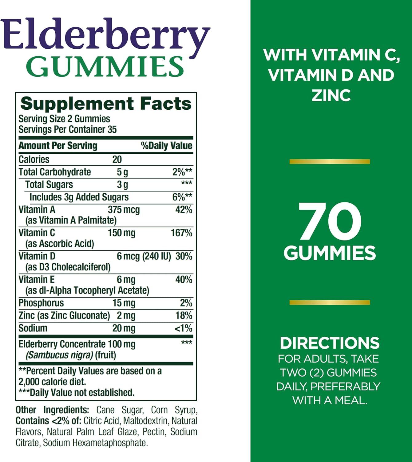 image:imageNatures Bounty Elderberry Gummies Dietary Supplement Supports Immune Health Contains Vitamin A C D E and Zinc 100 mg 70 GummiesElderberry
