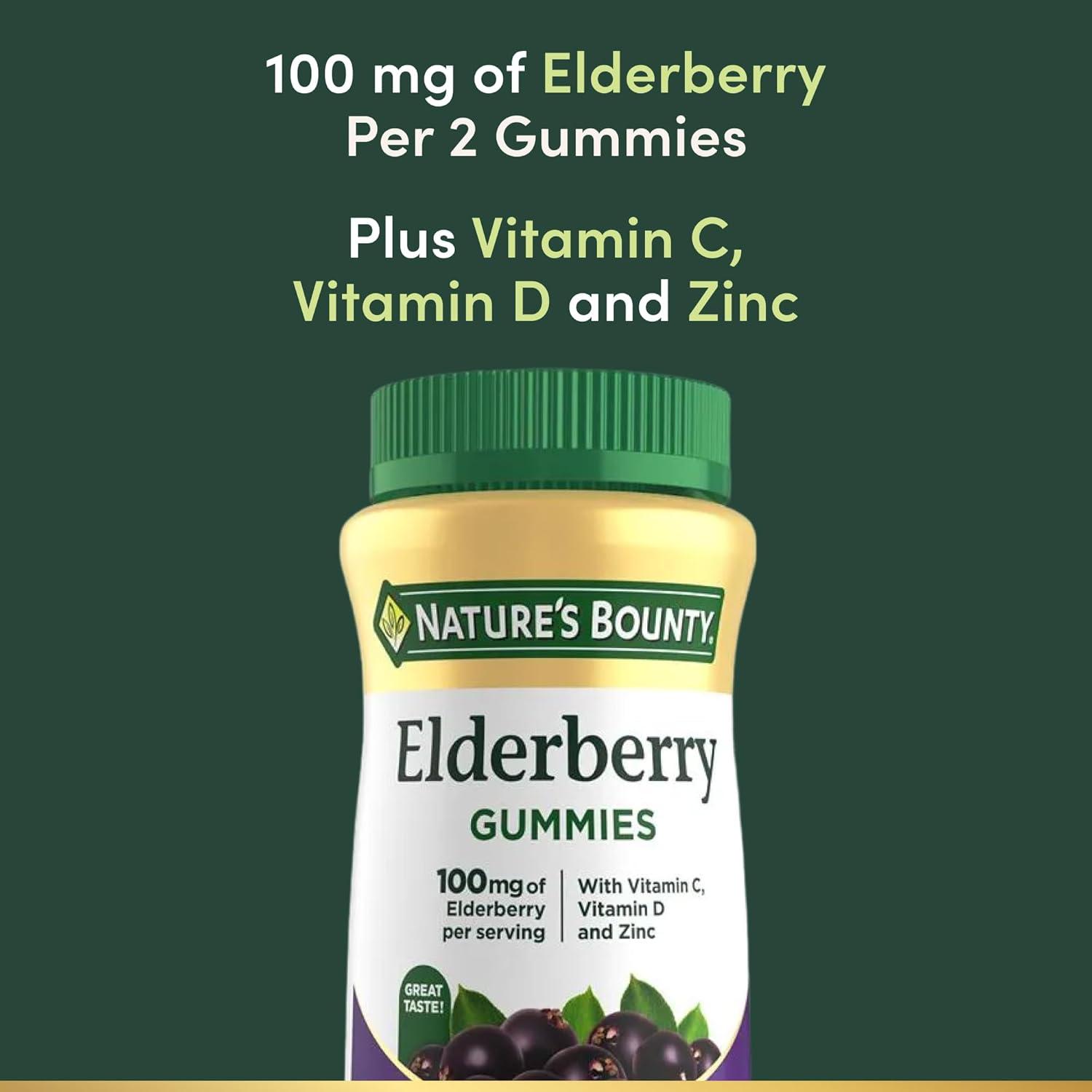 image:imageNatures Bounty Elderberry Gummies Dietary Supplement Supports Immune Health Contains Vitamin A C D E and Zinc 100 mg 70 GummiesElderberry