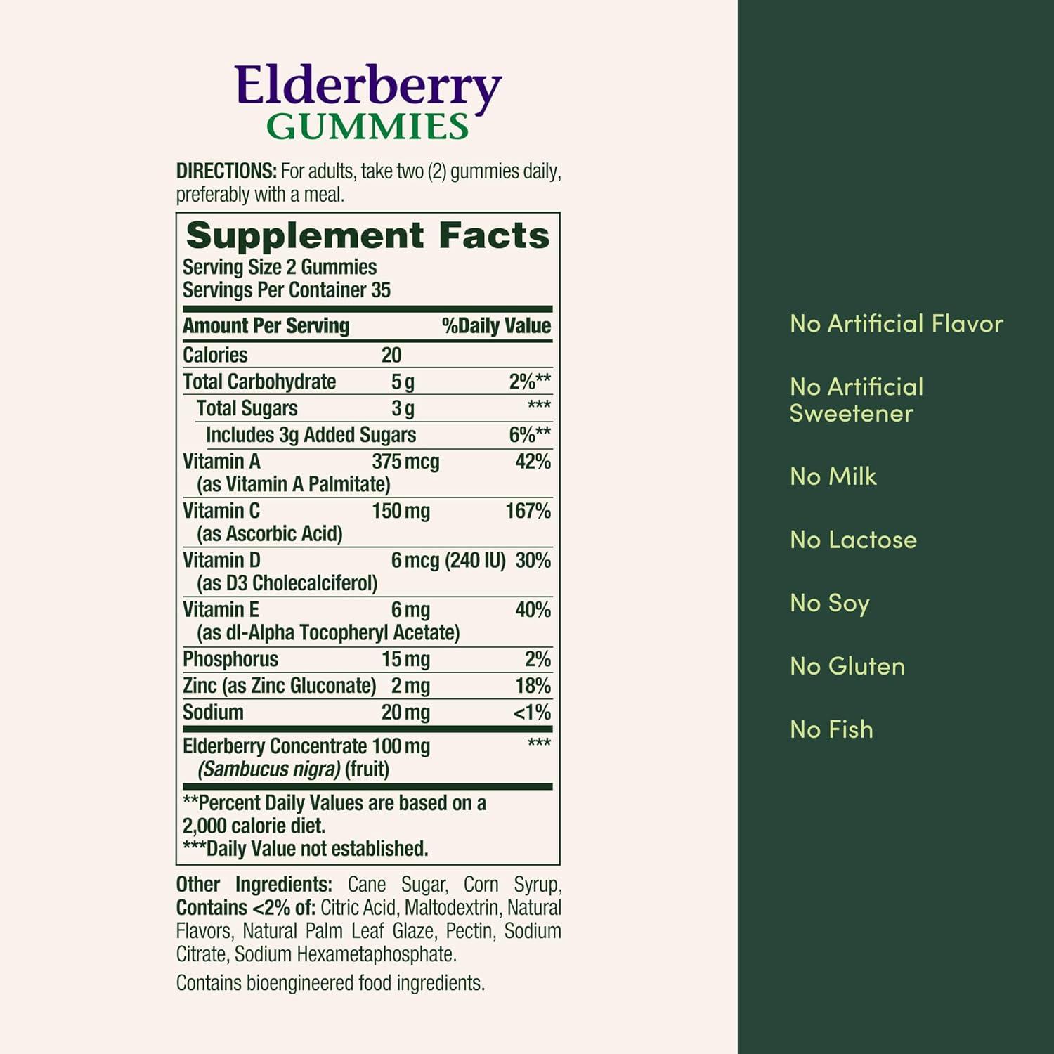 image:imageNatures Bounty Elderberry Gummies Dietary Supplement Supports Immune Health Contains Vitamin A C D E and Zinc 100 mg 70 GummiesElderberry