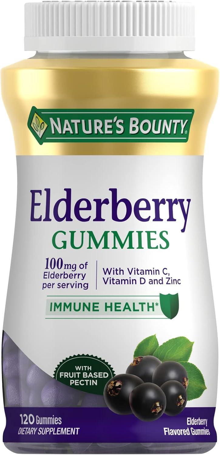 image:imageNatures Bounty Elderberry Gummies Dietary Supplement Supports Immune Health Contains Vitamin A C D E and Zinc 100 mg 70 GummiesElderberry