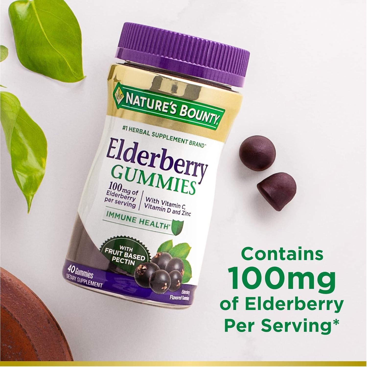 image:imageNatures Bounty Elderberry Gummies Dietary Supplement Supports Immune Health Contains Vitamin A C D E and Zinc 100 mg 70 GummiesElderberry