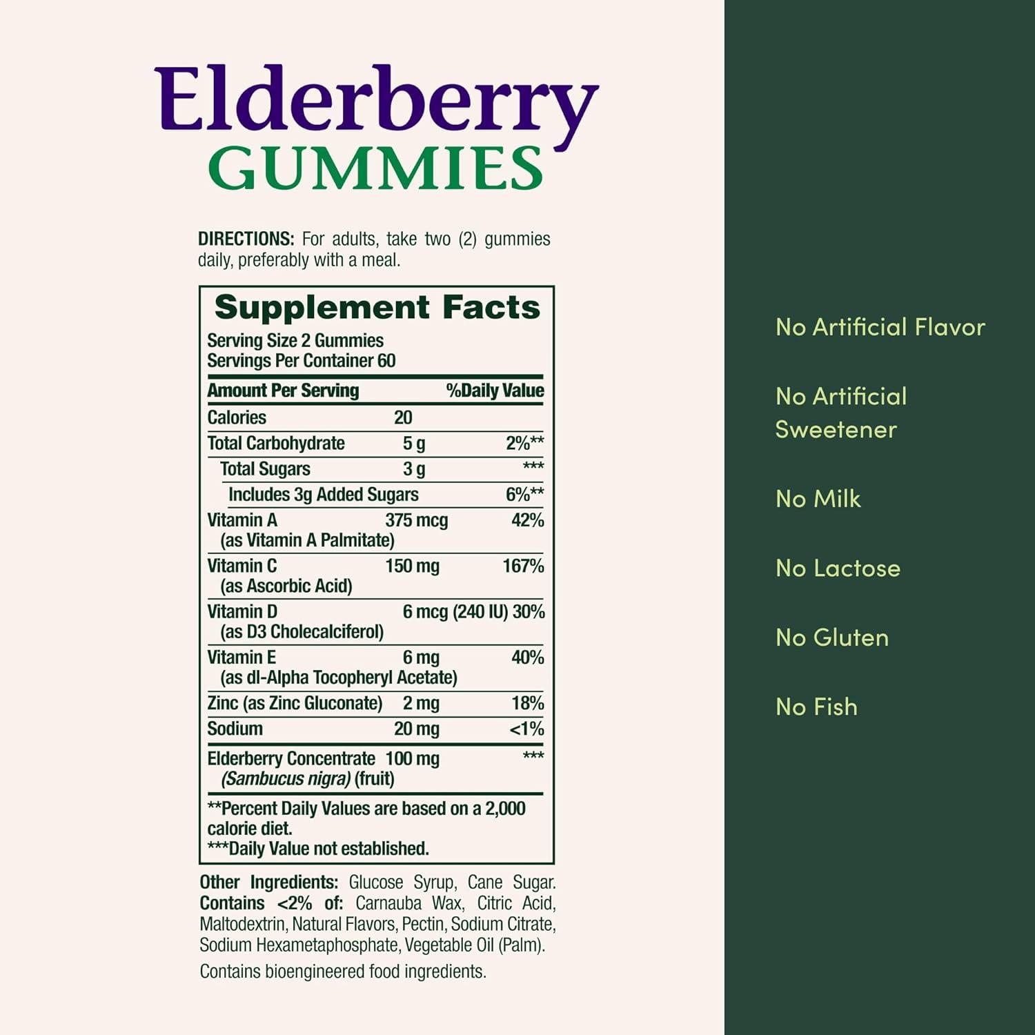 image:imageNatures Bounty Elderberry Gummies Dietary Supplement Supports Immune Health Contains Vitamin A C D E and Zinc 100 mg 70 GummiesElderberry