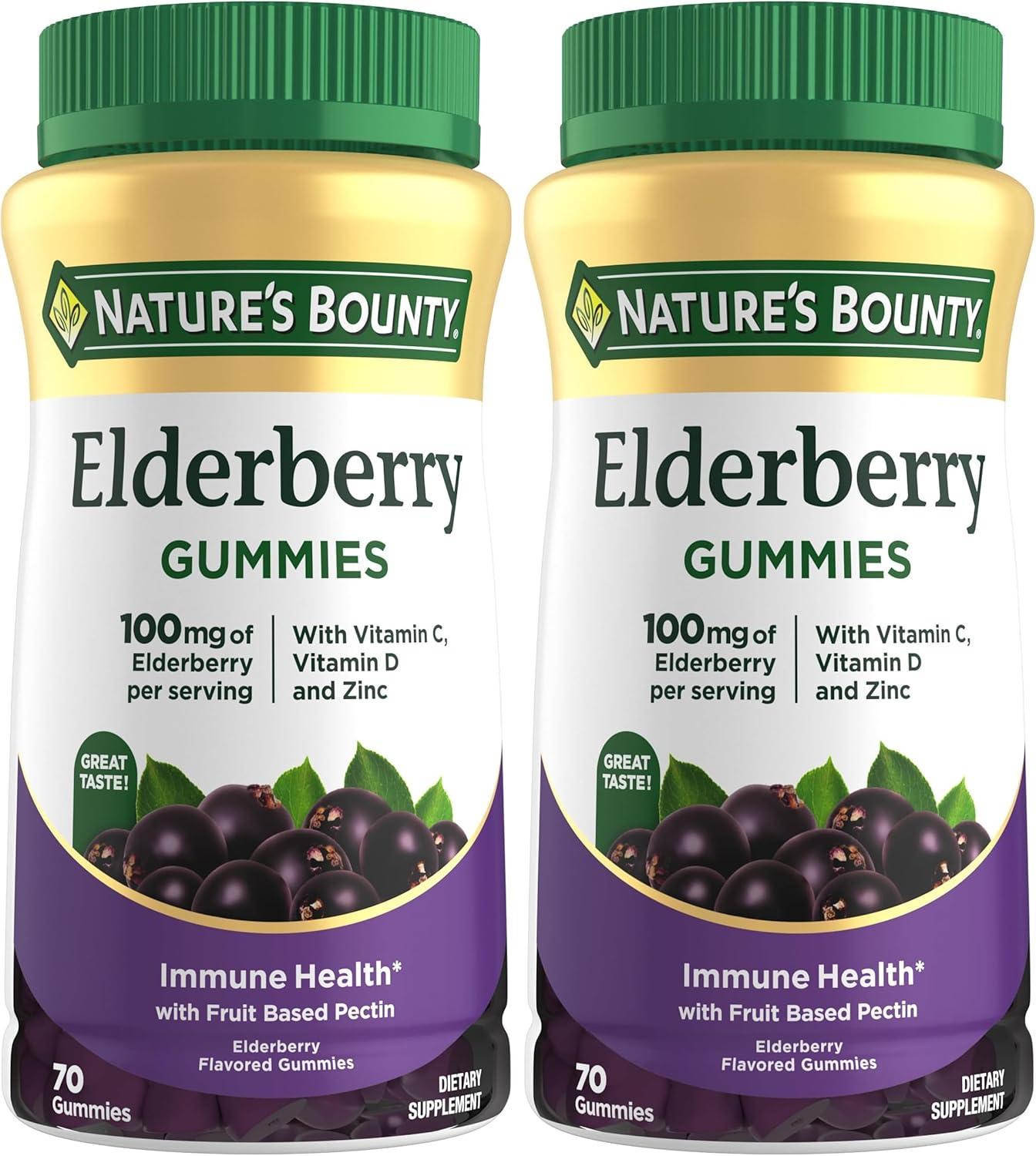 image:imageNatures Bounty Elderberry Gummies Dietary Supplement Supports Immune Health Contains Vitamin A C D E and Zinc 100 mg 70 GummiesElderberry