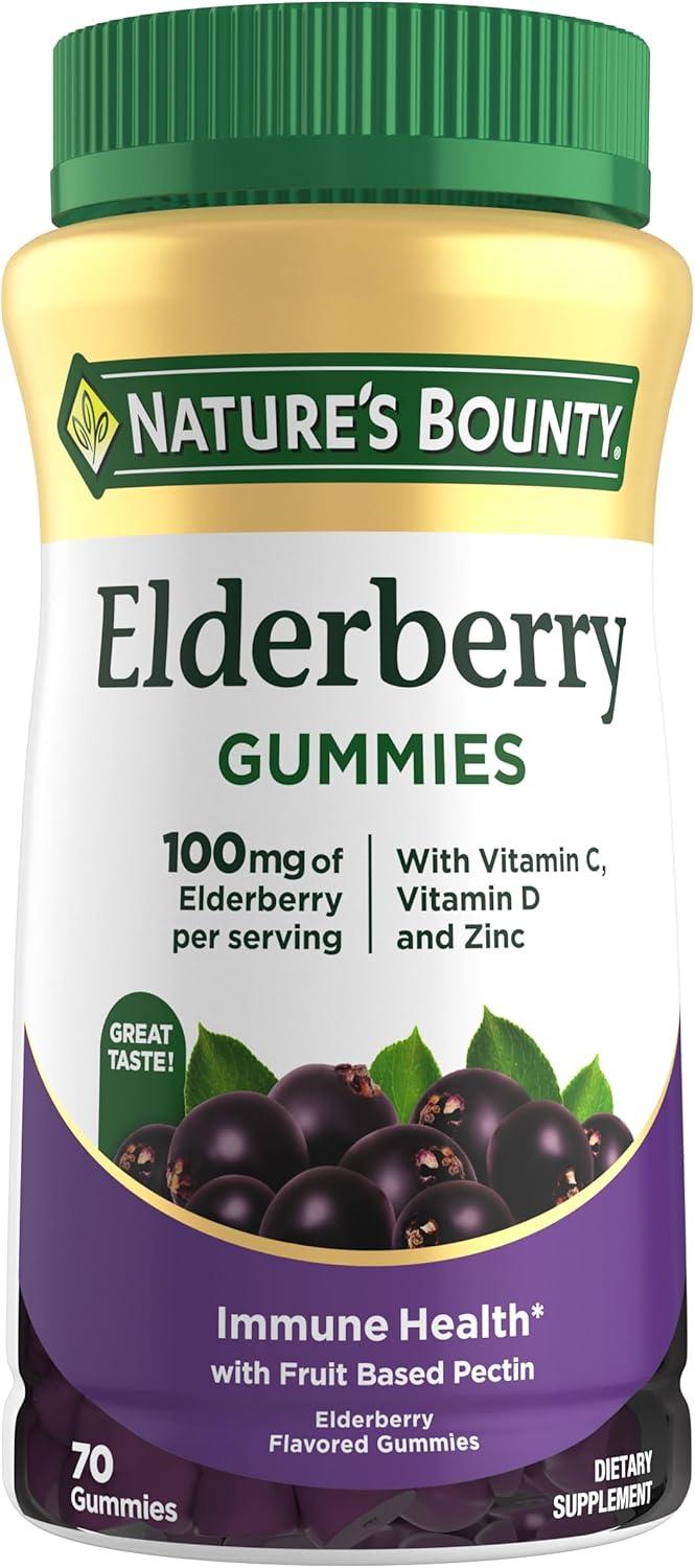 image:imageNatures Bounty Elderberry Gummies Dietary Supplement Supports Immune Health Contains Vitamin A C D E and Zinc 100 mg 70 GummiesElderberry