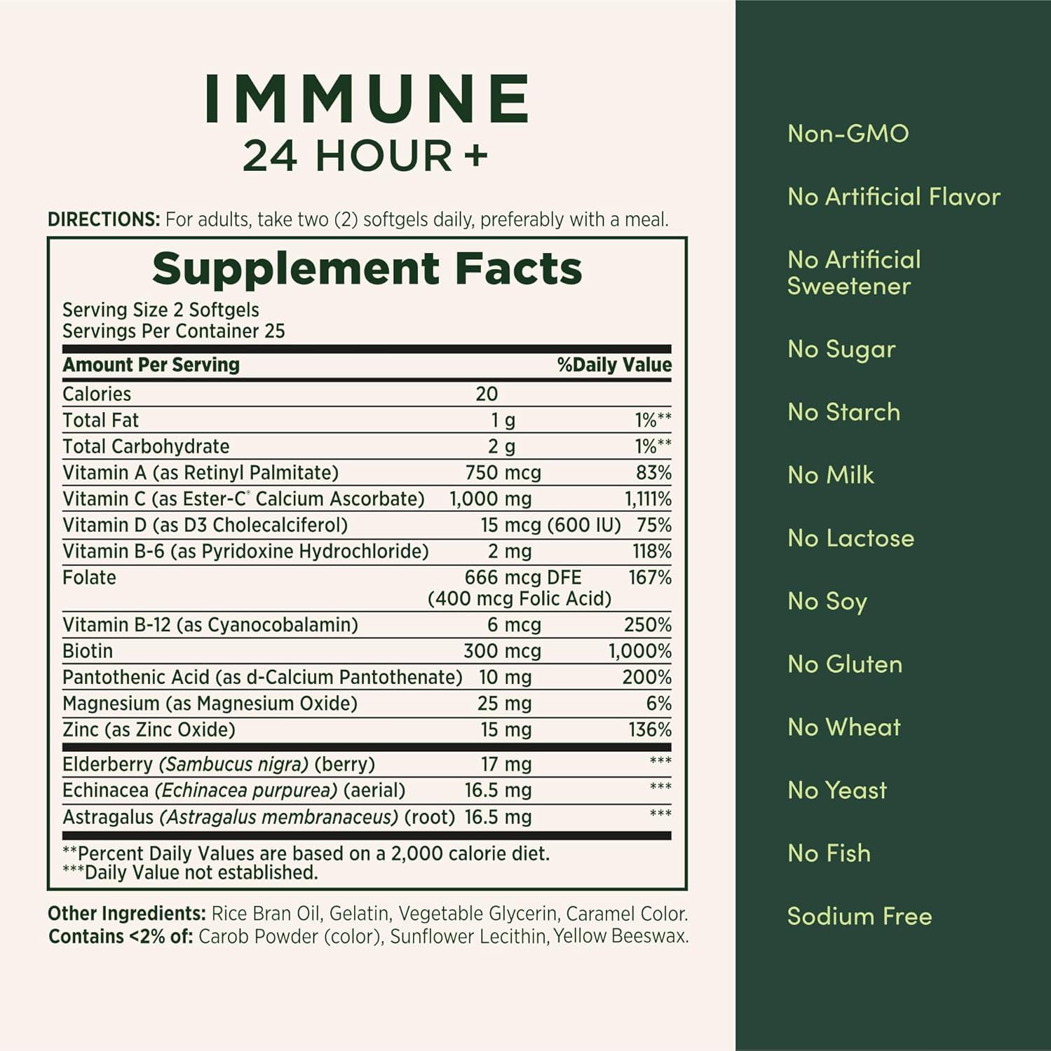 image:imageNatures Bounty Immune 24 Hour The only Vitamin C with 24 Hour Immune Support from EsterC 1000 mg Vitamin C D amp Zinc Gluten Free Rapid Release Softgels 2 Softgels per Day 50 Count50 Count Pack of 1