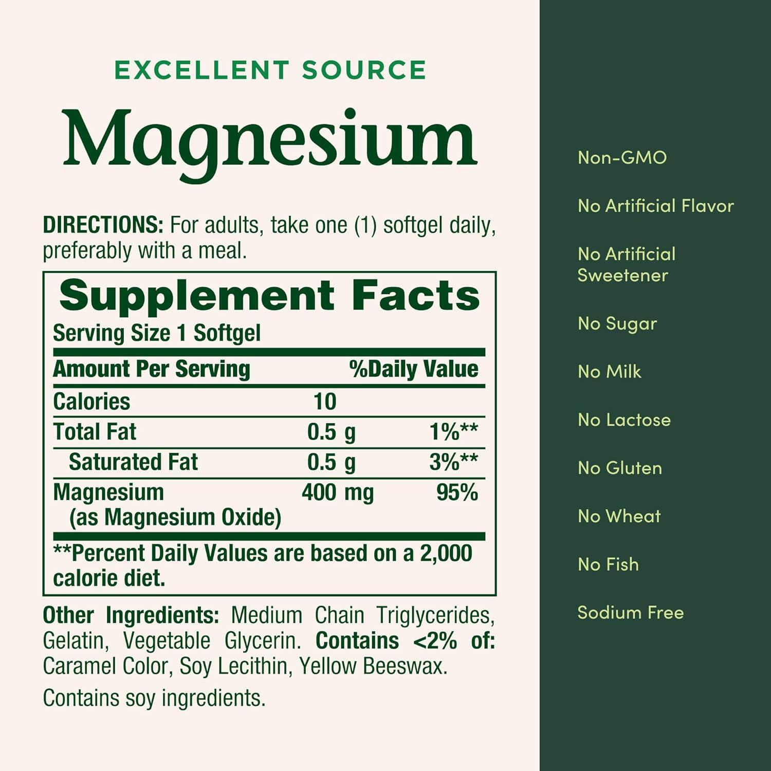image:imageNatures Bounty Magnesium 400 mg Softgel Whole Body Support Magnesium Supplements for Men and Women Heart Nerve amp Bone Health 75 Softgels Pack of 1
