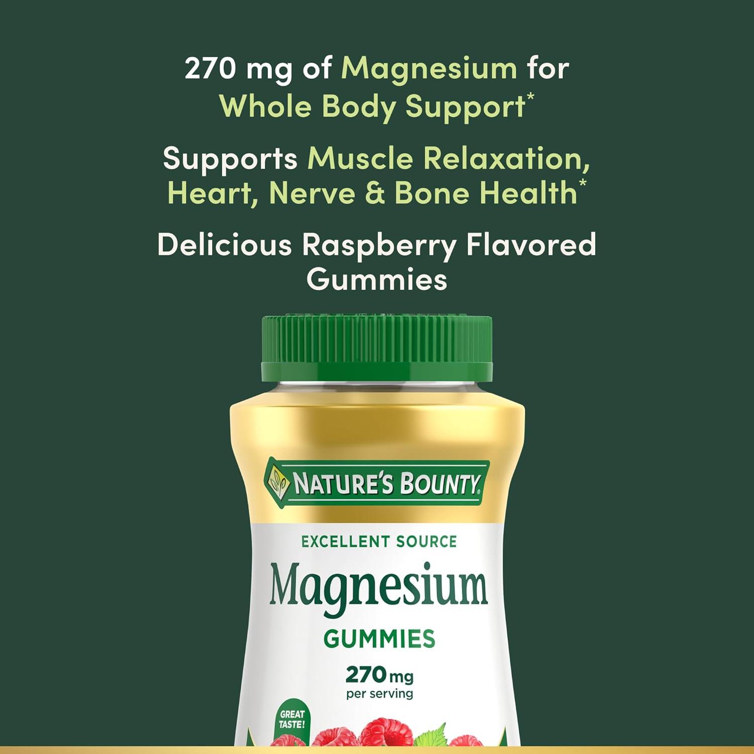 image:imageNatures Bounty Magnesium Citrate Gummies for Adults Supports General Health Bone Nerve Muscle amp Heart Health Support 270mg per Serving Vegan NonGMO Raspberry 90 Count90 Count Pack of 2
