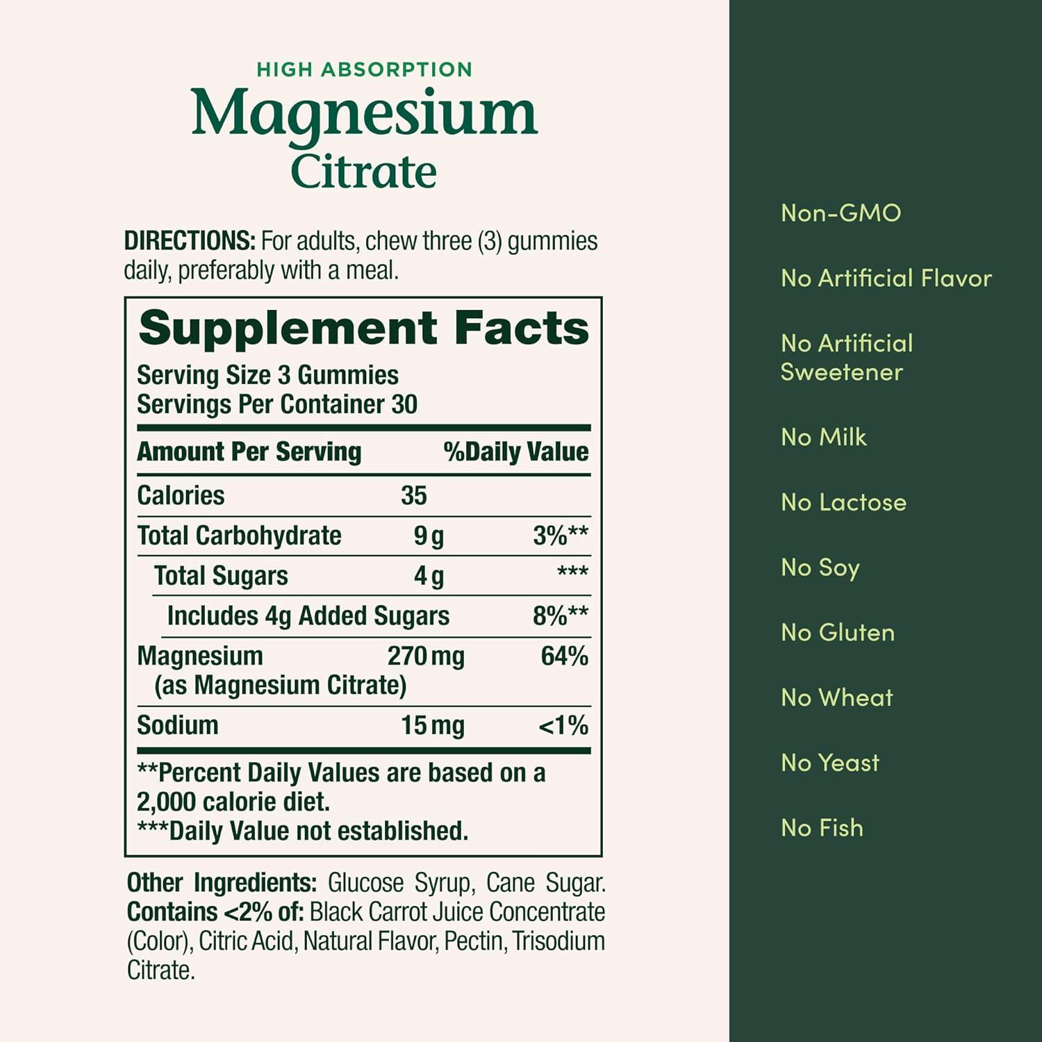 image:imageNatures Bounty Magnesium Citrate Gummies for Adults Supports General Health Bone Nerve Muscle amp Heart Health Support 270mg per Serving Vegan NonGMO Raspberry 90 Count90 Count Pack of 1