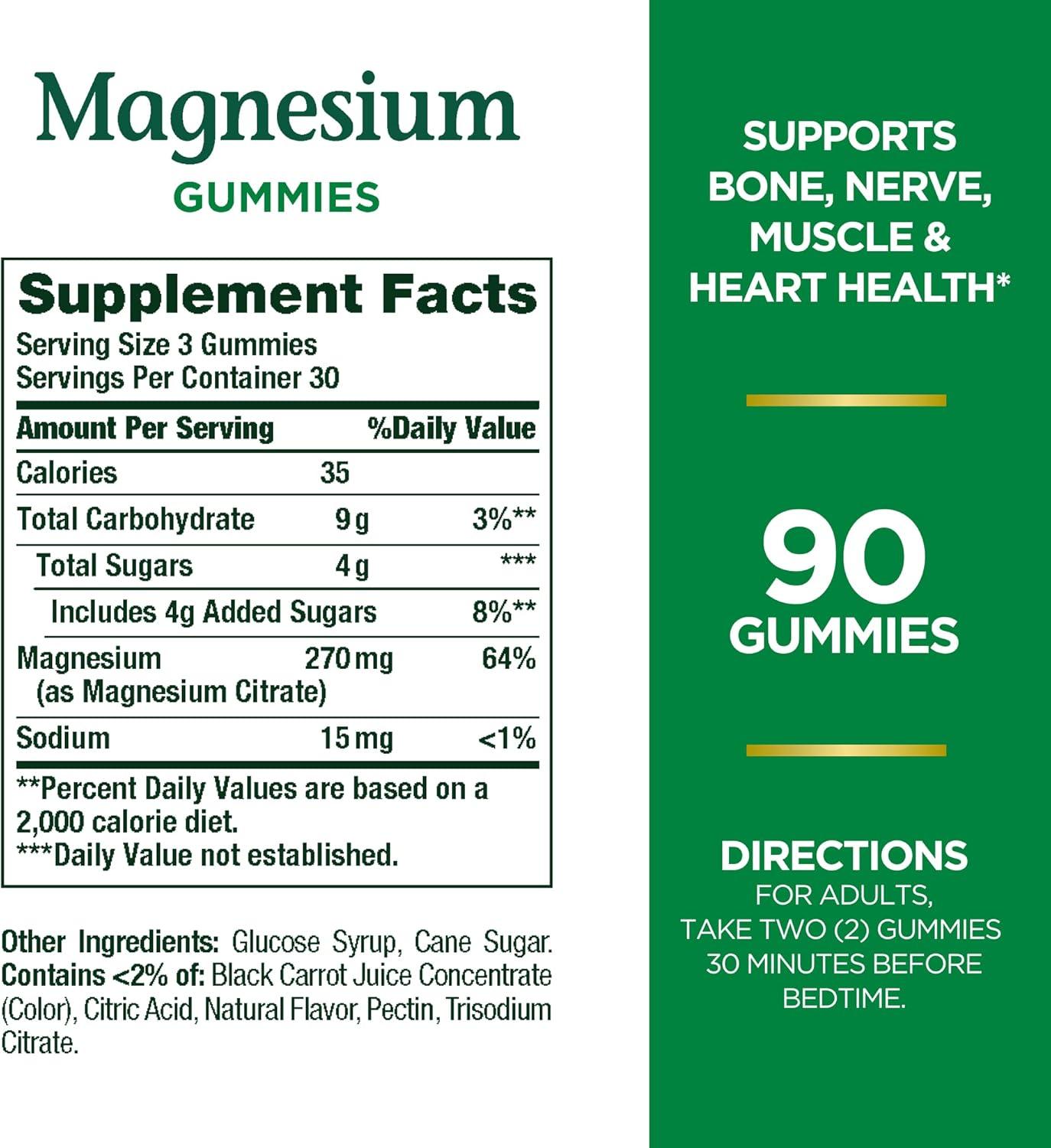 image:imageNatures Bounty Magnesium Citrate Gummies for Adults Supports General Health Bone Nerve Muscle amp Heart Health Support 270mg per Serving Vegan NonGMO Raspberry 90 Count90 Count Pack of 2