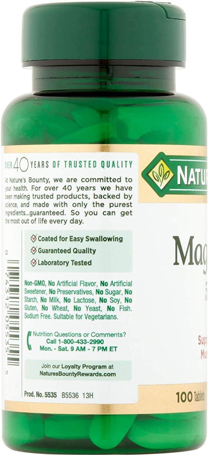 image:imageNatures Bounty Magnesium Mineral Supplement Supports Bone and Muscle Health 500 mg Coated Tablets 100 Count100 Count Pack of 4