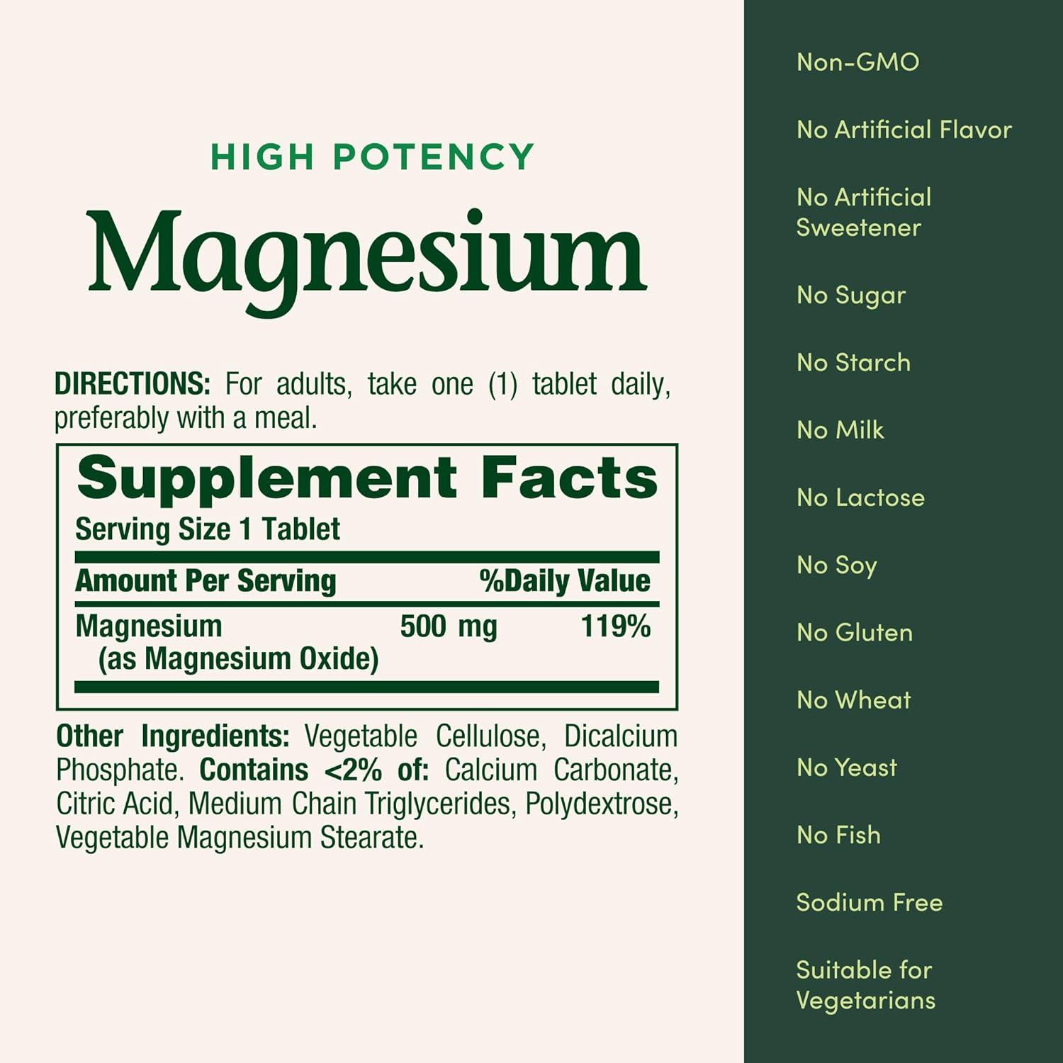 image:imageNatures Bounty Magnesium Mineral Supplement Supports Bone and Muscle Health 500 mg Coated Tablets 100 Count100 Count Single Pack Pack of 3