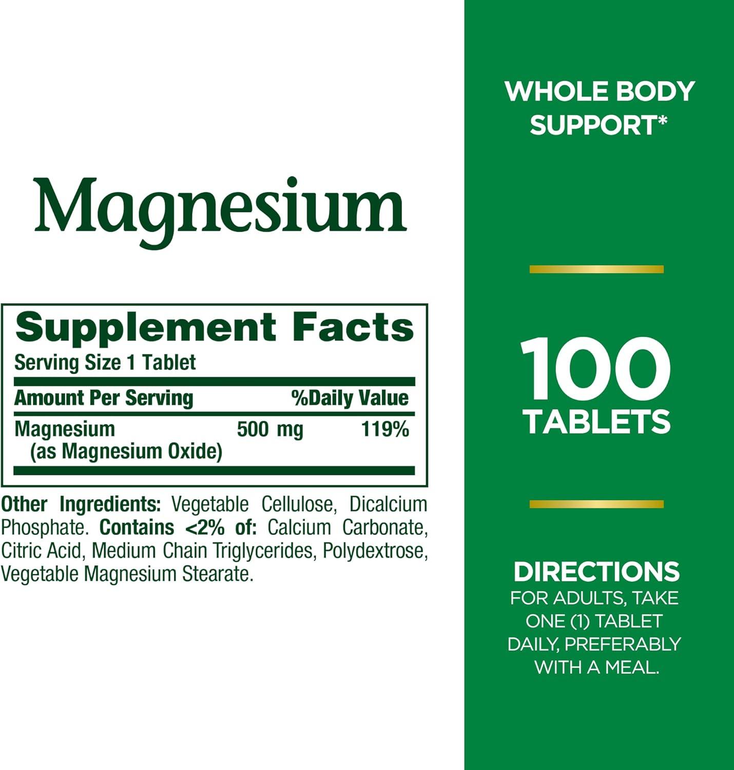 image:imageNatures Bounty Magnesium Mineral Supplement Supports Bone and Muscle Health 500 mg Coated Tablets 100 Count100 Count Single Pack Pack of 3