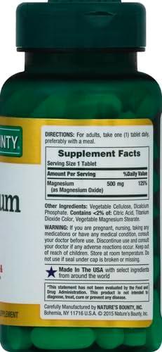 image:imageNatures Bounty Magnesium Mineral Supplement Supports Bone and Muscle Health 500 mg Coated Tablets 100 Count100 Count Single Pack Pack of 3