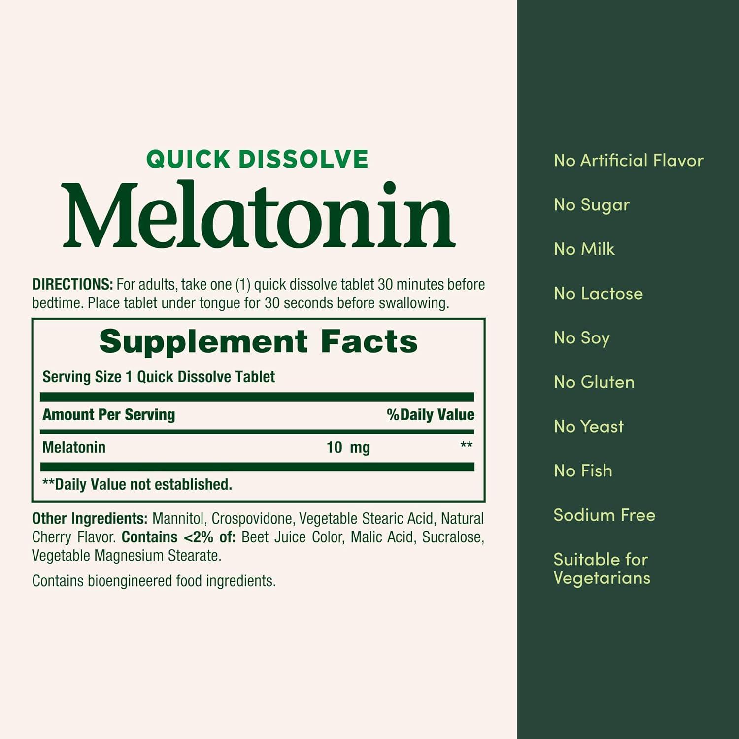 image:imageNatures Bounty Melatonin 100 Drug Free Sleep Aid Dietary Supplement Promotes Relaxation and Sleep Health 10mg 45 Quick Dissolve Tablets45 Count Pack of 3