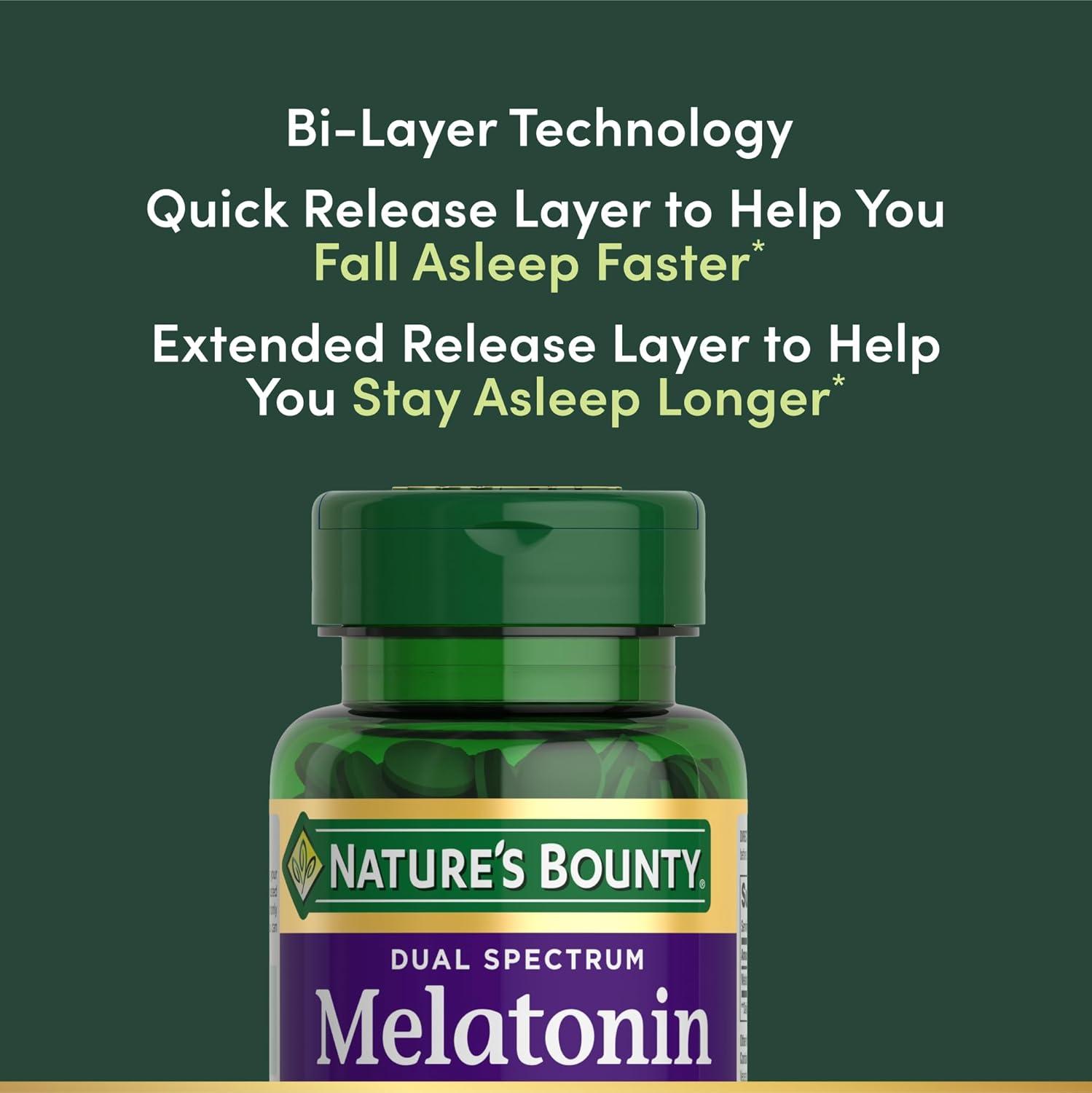 image:imageNatures Bounty Melatonin 5mg Dual Spectrum 100 Drug Free Sleep Supplement Quick Release and Extended Release Promotes Relaxation and Sleep Health 60 BiLayer Tablets60 Count Pack of 1