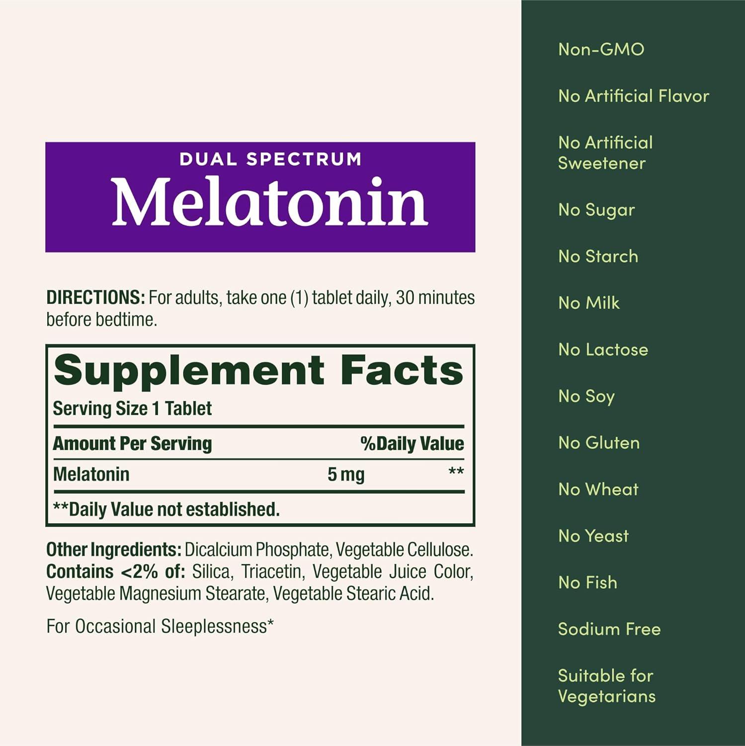 image:imageNatures Bounty Melatonin 5mg Dual Spectrum 100 Drug Free Sleep Supplement Quick Release and Extended Release Promotes Relaxation and Sleep Health 60 BiLayer Tablets60 Count Pack of 1