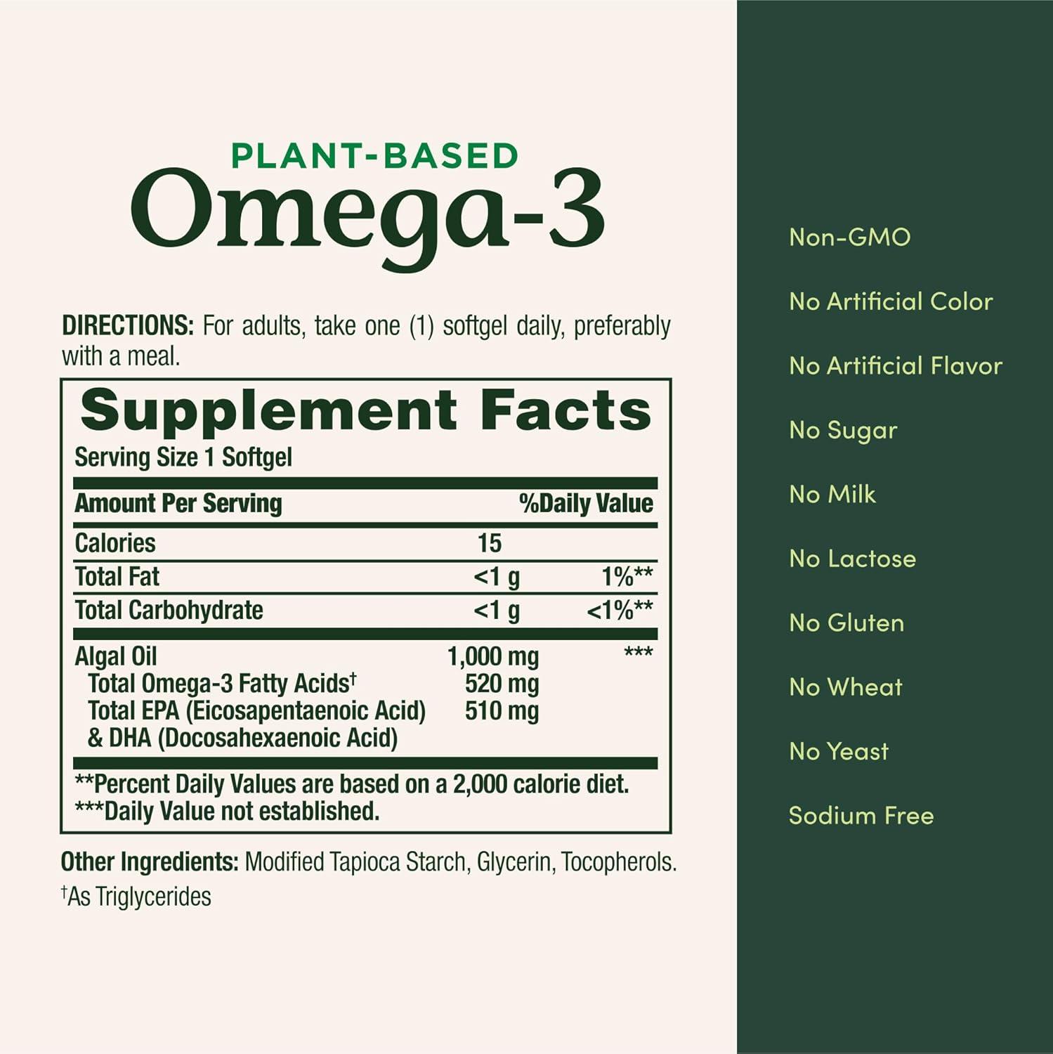 image:imageNatures Bounty Omega 3 PlantBased Omega 3 Fatty Acid Supplement 520mg Supports Whole Body Health Including Heart Skin Joint 30 Vegetarian Softgels Fish Oil Alternative30 Count Pack of 2