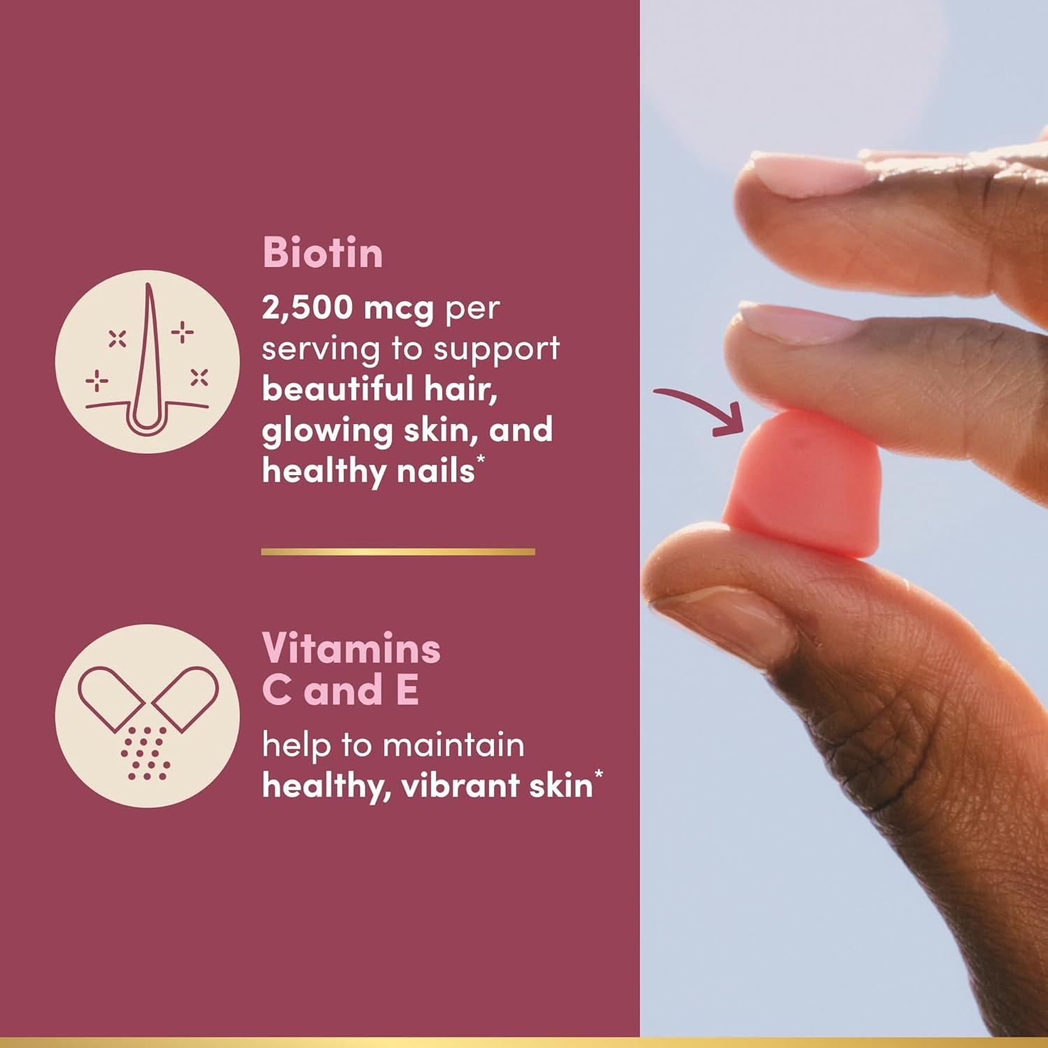 image:imageNatures Bounty Optimal Solutions Hair Skin and Nails Pectin Gummies 2500 mcg Biotin Per Serving No Stick Gummy Vegetarian Formula Strawberry Flavor 200 count 100 Total Servings200 Count Pack of 1