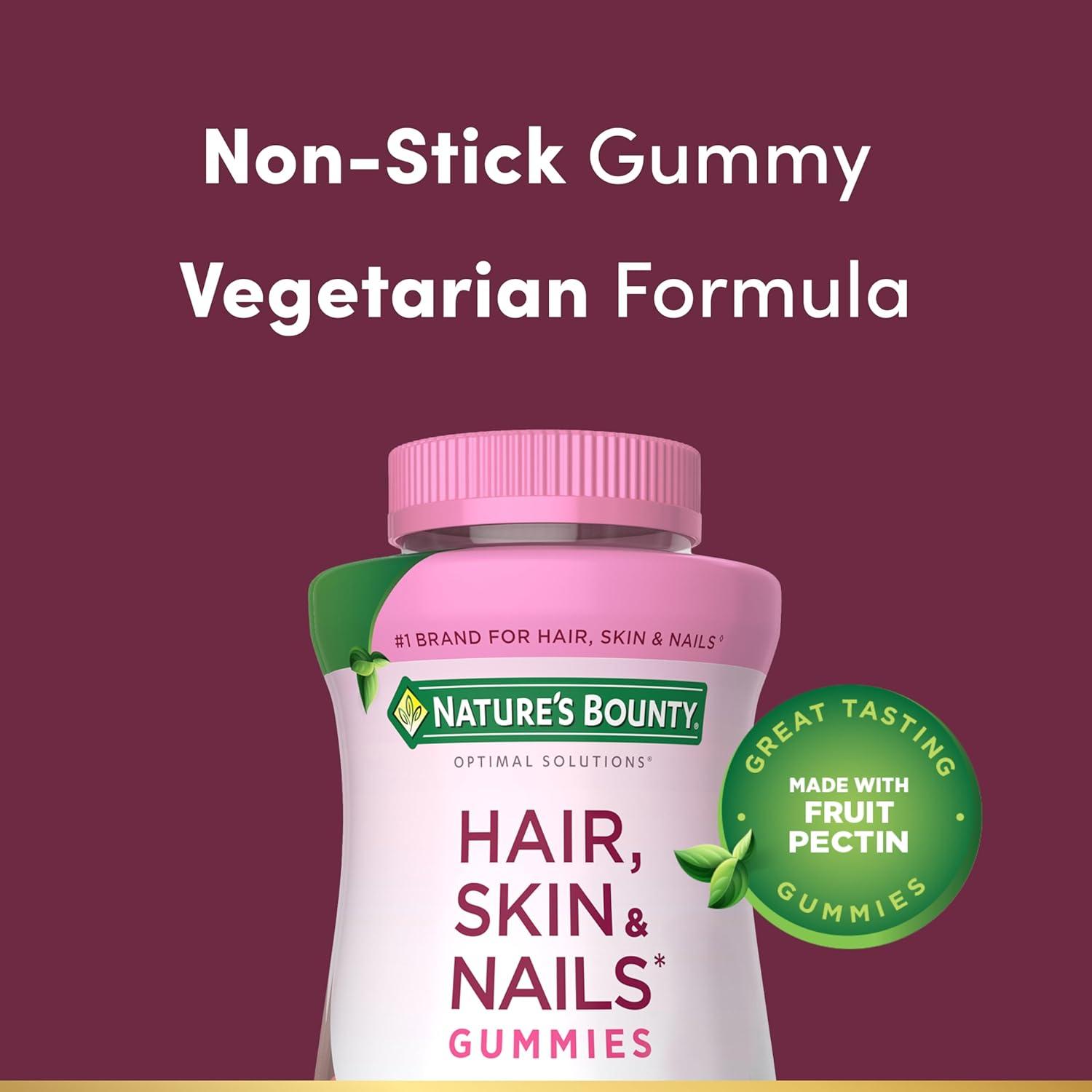 image:imageNatures Bounty Optimal Solutions Hair Skin and Nails Pectin Gummies 2500 mcg Biotin Per Serving No Stick Gummy Vegetarian Formula Strawberry Flavor 200 count 100 Total Servings200 Count Pack of 1