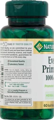 image:imageNatures Bounty Primrose Oil 1000mg Promotes Womens Health Herbal Supplement Gluten Free 60 Rapid release Softgels60 Count Pack of 3