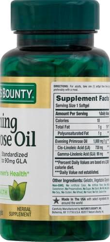 image:imageNatures Bounty Primrose Oil 1000mg Promotes Womens Health Herbal Supplement Gluten Free 60 Rapid release Softgels60 Count Pack of 3