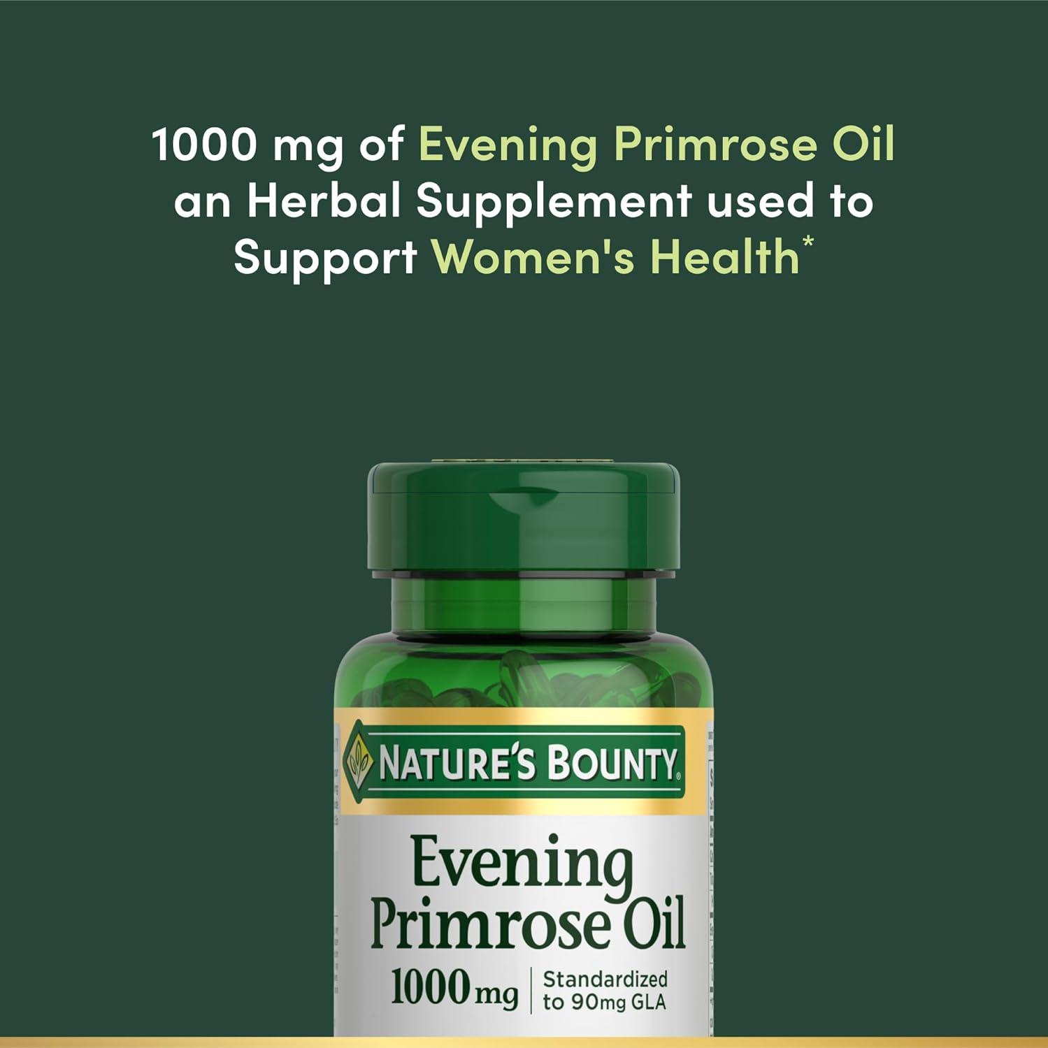 image:imageNatures Bounty Primrose Oil 1000mg Promotes Womens Health Herbal Supplement Gluten Free 60 Rapid release Softgels60 Count Pack of 3