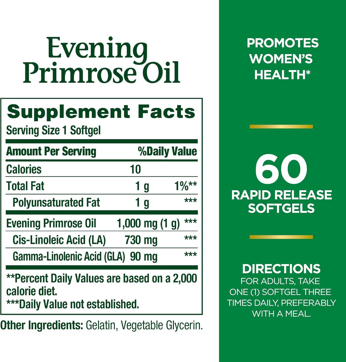 image:imageNatures Bounty Primrose Oil 1000mg Promotes Womens Health Herbal Supplement Gluten Free 60 Rapid release Softgels60 Count Pack of 3